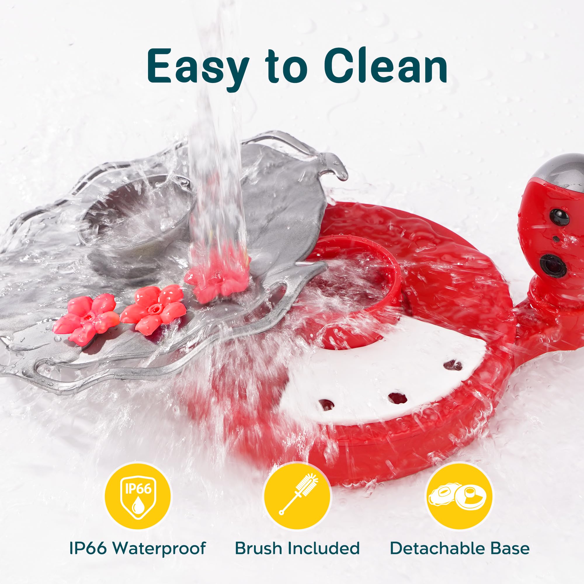 Smart Hummingbird Feeder with 2K HD Camera - Solar Powered AI Bird Identification, Water Level Detection & Instant Alerts | Leakproof Design with Ant Moat | Alexa & Google Assistant Compatible | Perfect for Backyard Birdwatching & Nature Lovers