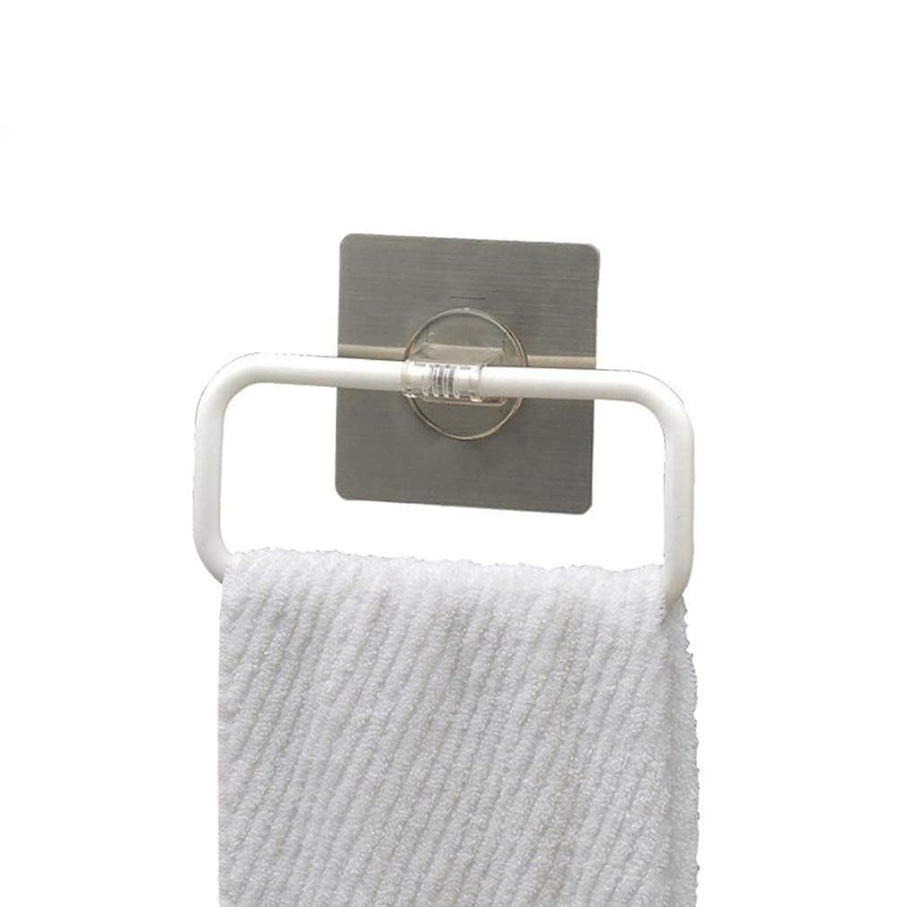 Magic Sticker Self-Adhesive Plastic Towel Holder Ring - Wall Mount Napkin Hanger for Bathroom & Kitchen - Strong Adhesive No Drilling Needed - Perfect for Towels, Washcloths & Napkins (18 x 12.2 CM) - Ideal for Small Spaces, Apartments & RVs
