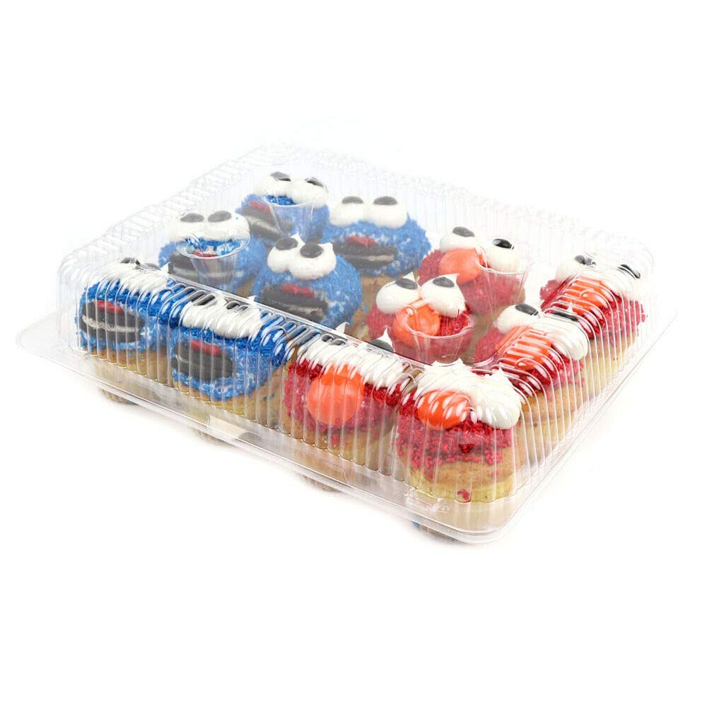 12-Count Mini Cupcake Containers | Disposable Plastic Cupcake Boxes with 12 Compartments | Perfect for Parties, Baking, and Dessert Display