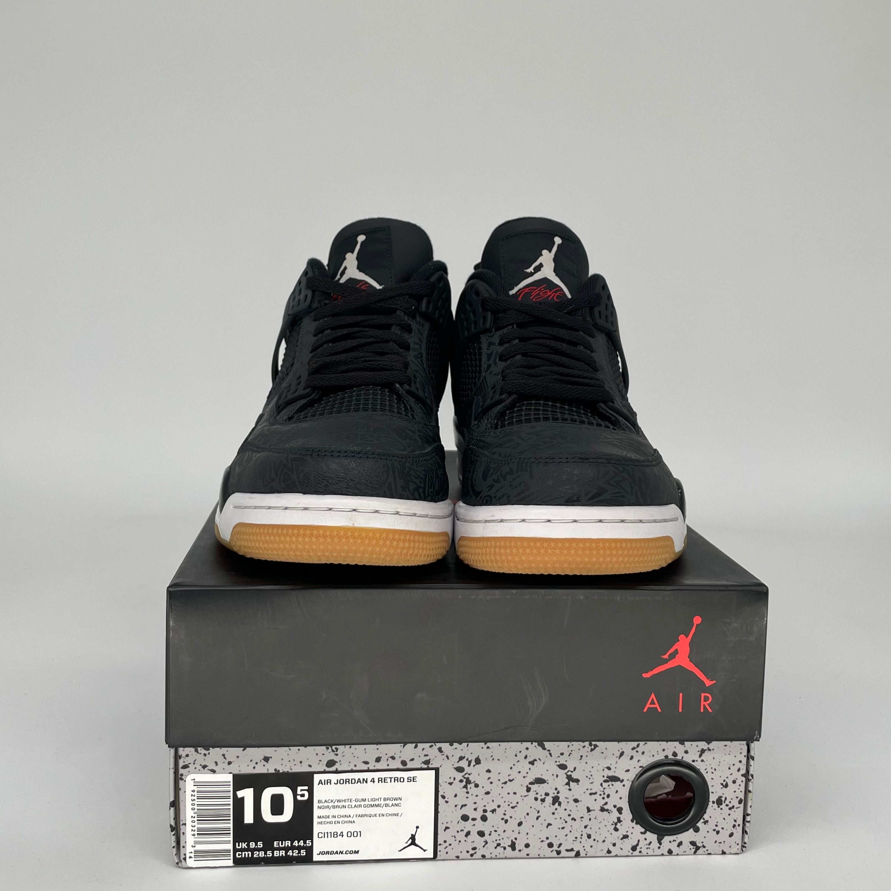 AIR JORDAN 4 LASER Black Gum Men's Basketball Shoes Size 10.5 - Retro Style Sneakers for Casual Wear & Street Fashion (Style Code: CI1184-001)
