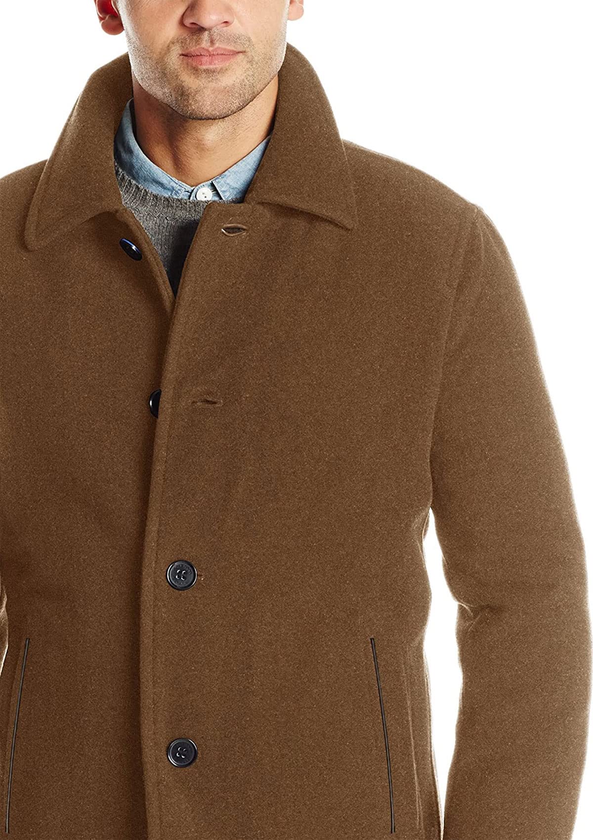 Cole Haan Men's Wool Plush Button-Up Car Coat - Winter Warm Overcoat for Business & Casual Outings
