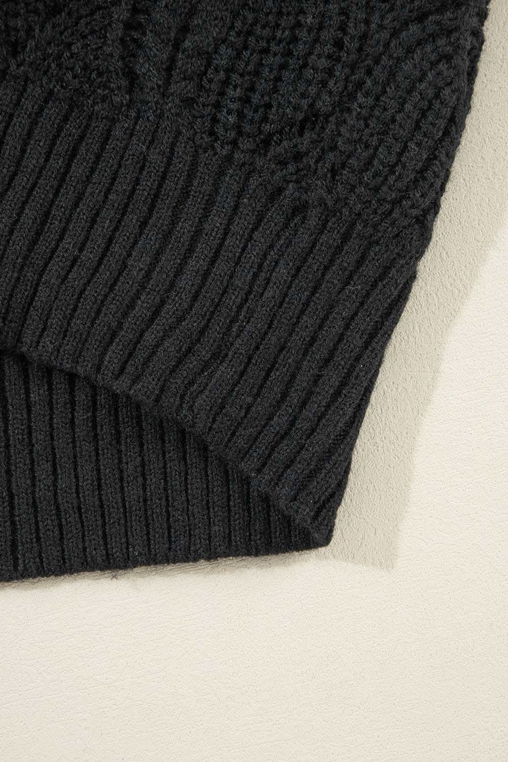 Chic Black Hollow Knit V-Neck Sweater for Women - Stylish & Comfortable Fall Winter Pullover for Casual Outfits & Office Wear