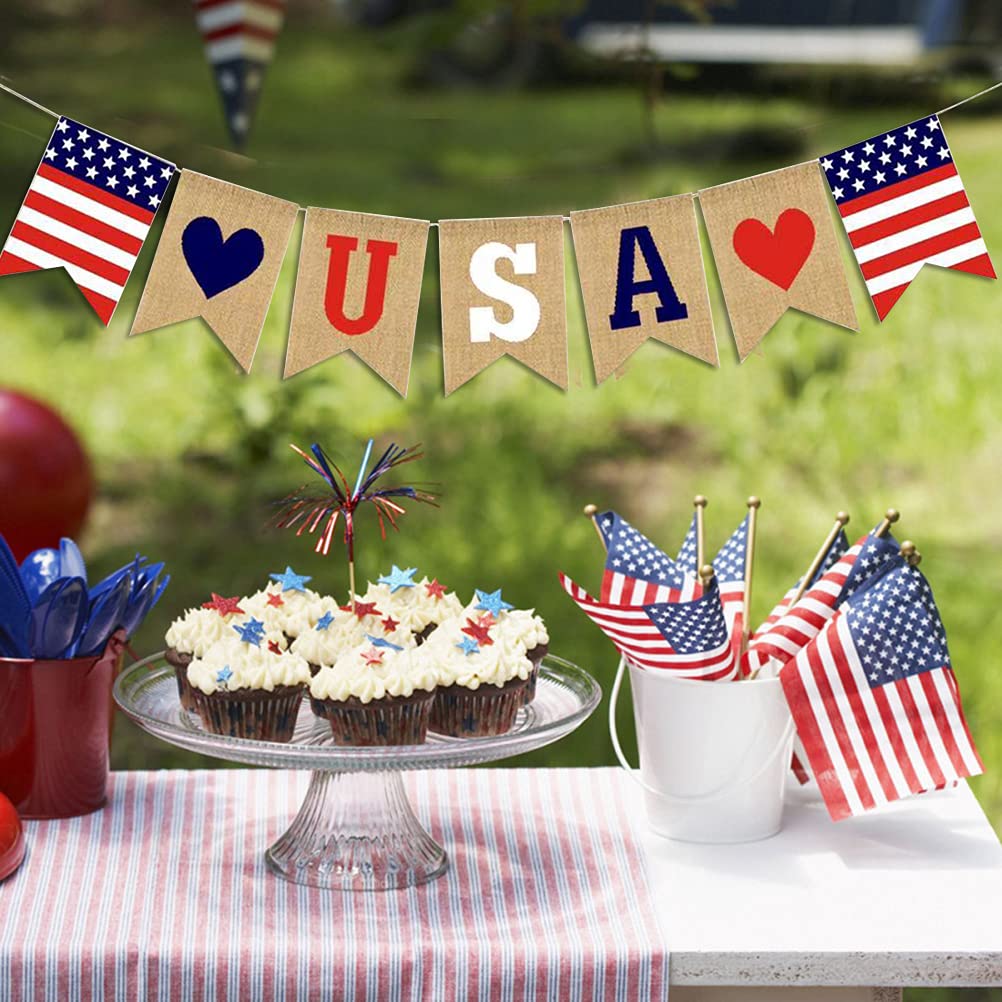 USA Patriotic Banner - 4th of July Decorations, Memorial Day Garland, Independence Day Party Supplies for Home & Outdoor Celebrations - Perfect for Backyard BBQs, Parades & Patriotic Holidays