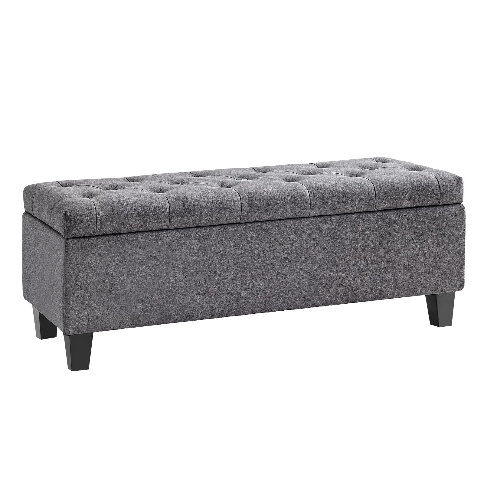 Redlife Storage Ottoman Bench with Solid Wood Legs - Button Tufted Fabric Storage Ottoman for Bedroom, Living Room & Entryway - 330 LBS Capacity with Safety Hinge - Perfect for Extra Seating, Blanket Storage & Shoe Organization (Gray)