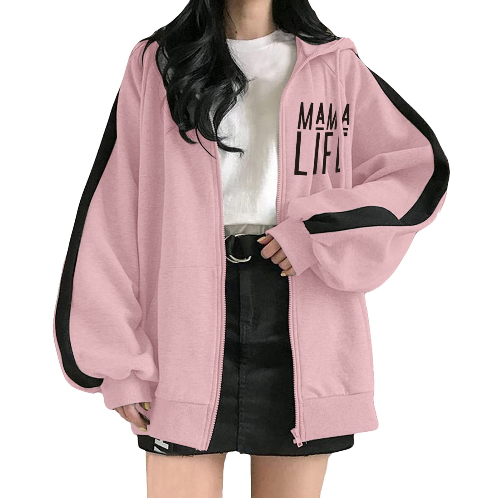 Women's Oversized Zip-Up Hoodie with Skeleton Print - Aesthetic Long Sleeve Sweatshirt for Casual Wear, Street Style & Loungewear
