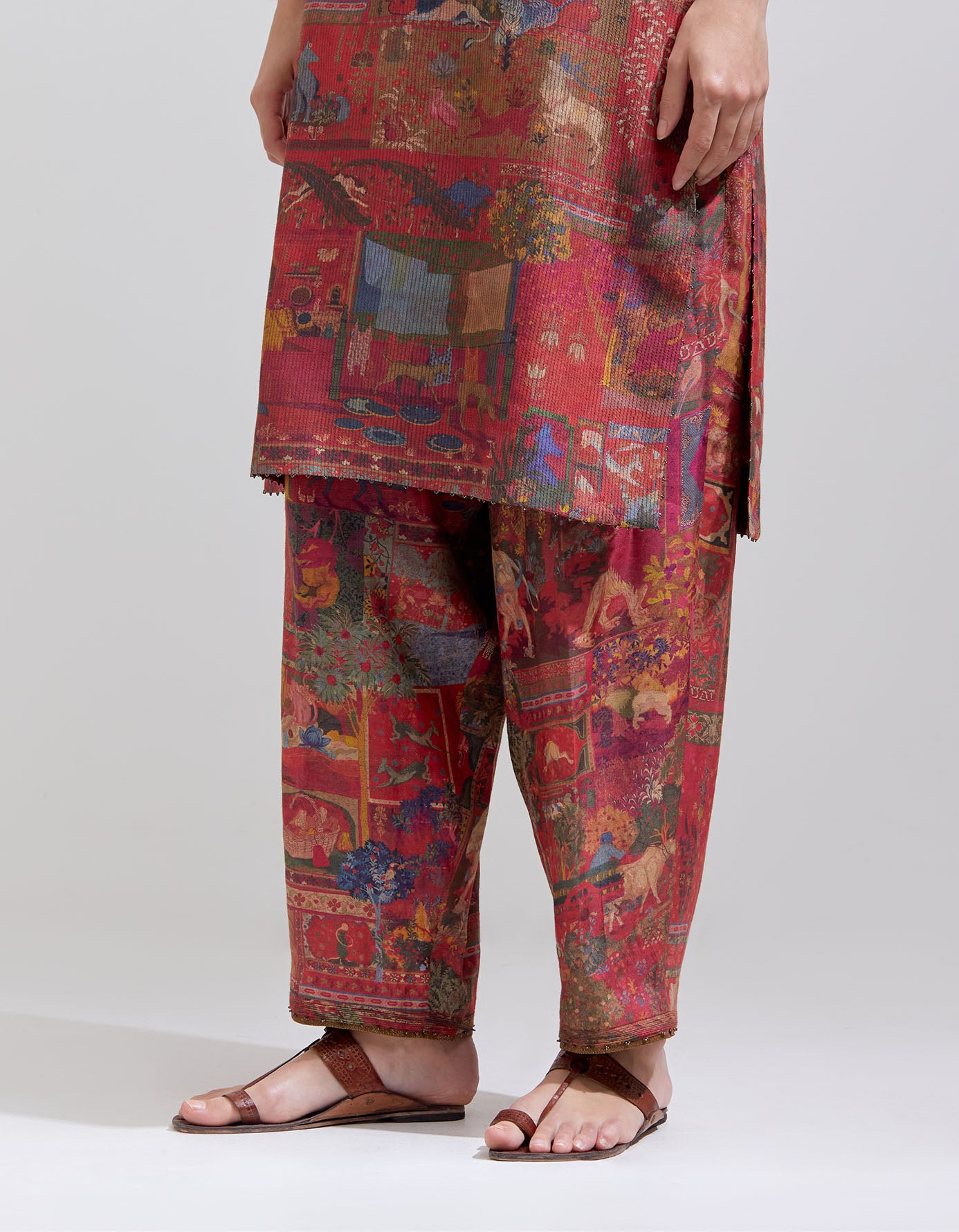 Elegant Damini Kurta in Muga Satin Crimson - Traditional Indian Women's Dress for Festivals & Special Occasions