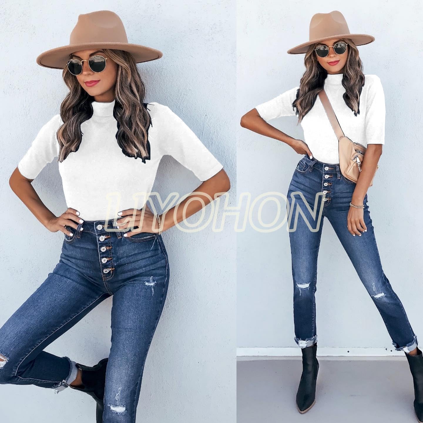 LIYOHON Women's Short Sleeve Mock Turtleneck T-Shirt - Dressy Casual Business Blouse for Work, Office & Going Out | 2025 Fashion Trends | Perfect for Professional Meetings, Date Nights & Social Events