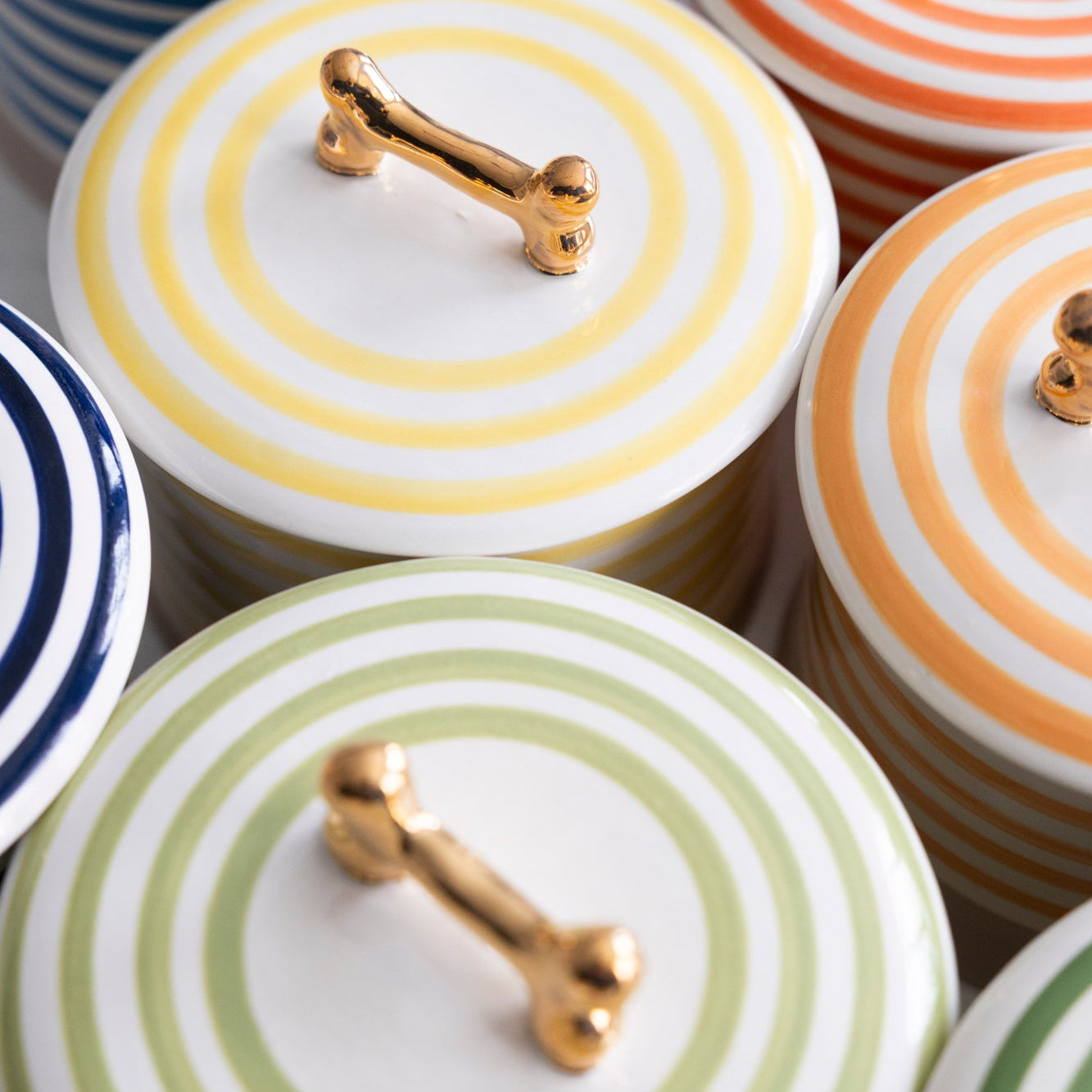 Jill Rosenwald X Polkadog Bone Jar Pear - Stylish Ceramic Pet Treat Storage Container for Dogs - Perfect for Kitchen Countertop or Pantry Organization