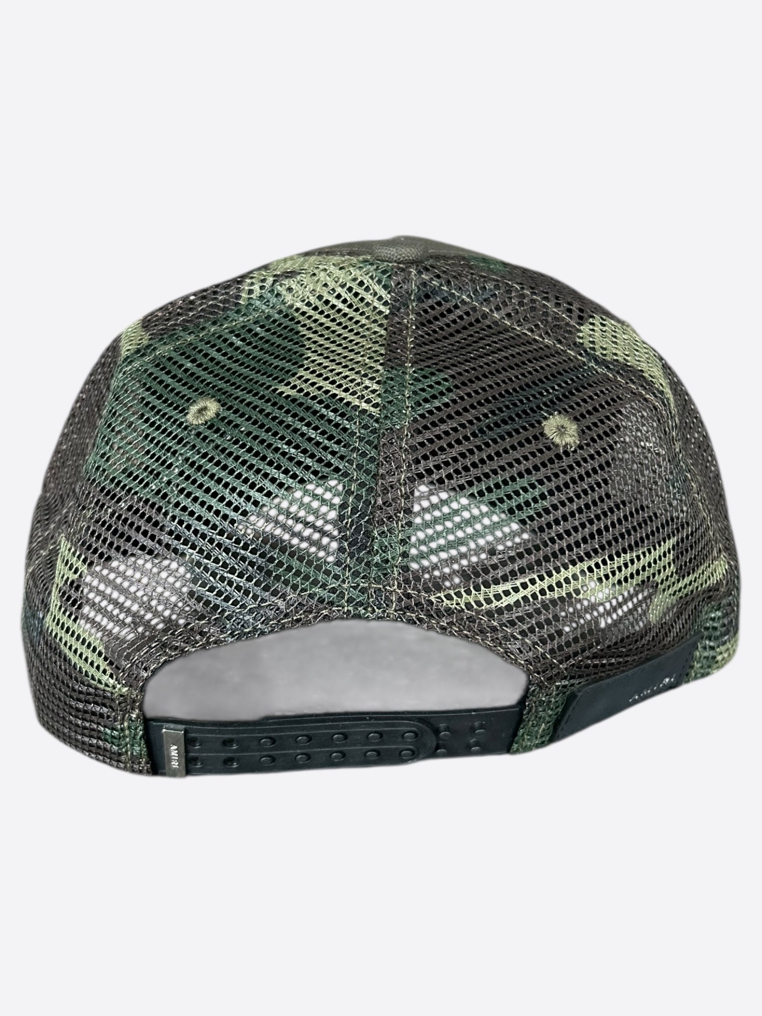 Amiri Camouflage & Orange Stencil Logo Trucker Hat - Stylish Streetwear Cap for Men, Fashionable Camo Design - Perfect for Urban Outfits, Music Festivals & Casual Wear