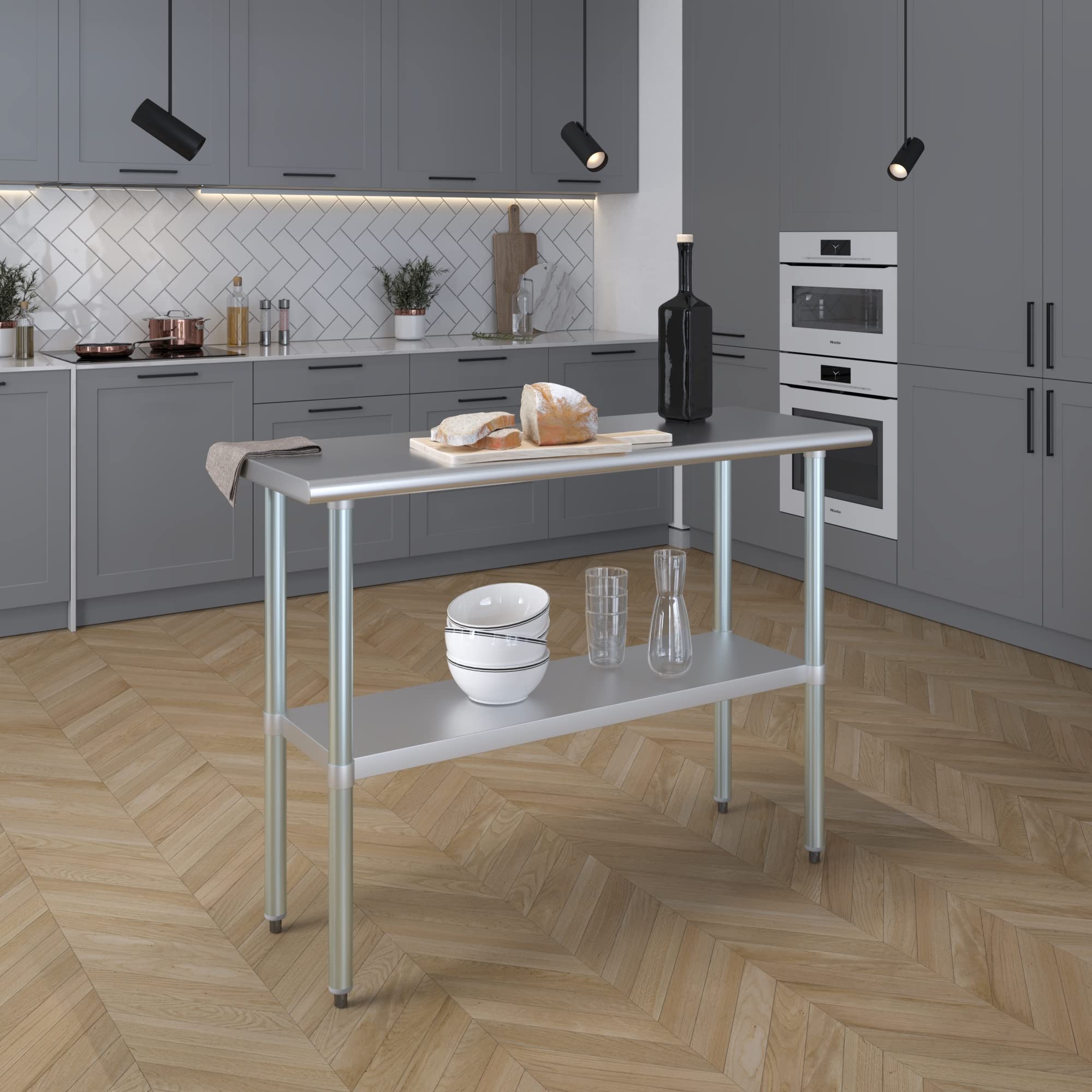 AmGood 18 x 48 Inch NSF Certified Stainless Steel Work Table - Heavy Duty Metal Kitchen Prep Table for Commercial Restaurants, Food Service & Home Use