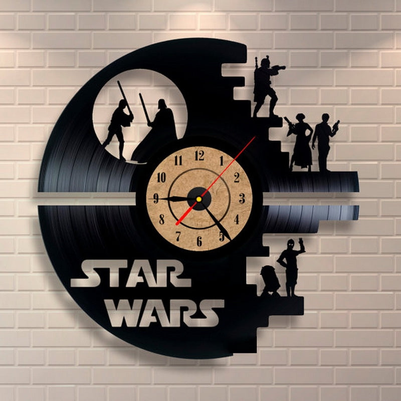 Star Wars Themed 3D Vinyl Record Wall Clock - Creative CD Clock for Home Decor, Unique Gift for Movie Fans - Perfect for Living Room, Bedroom & Office Decoration