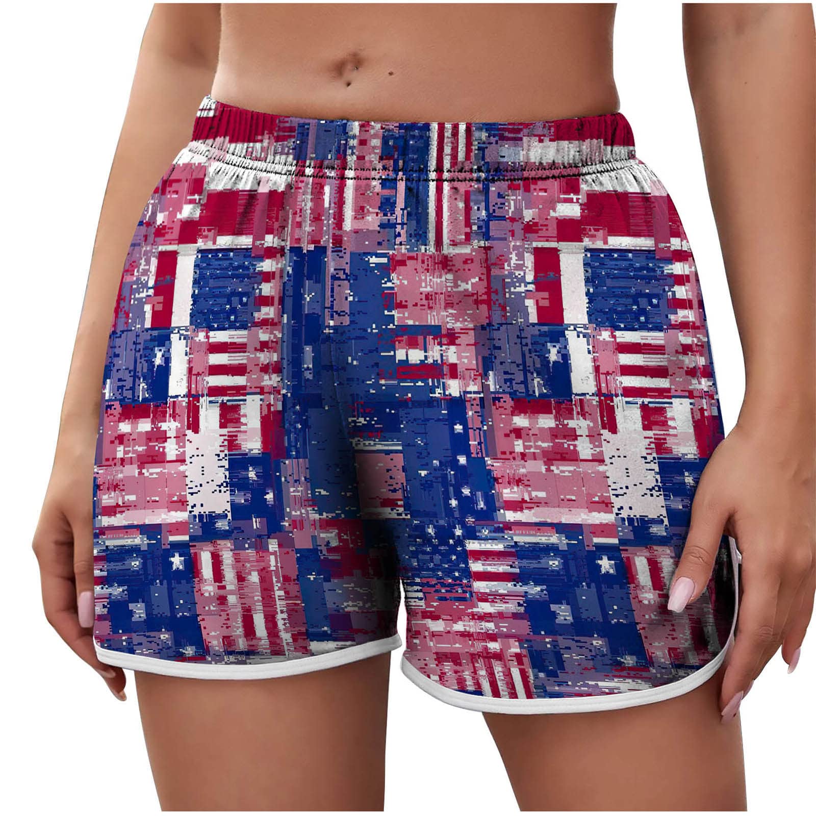 Women's 4th of July American Flag Shorts - Patriotic Elastic Waist Casual Summer Shorts for Independence Day, Workout & Outdoor Activities | Perfect for BBQ, Beach & Festivals