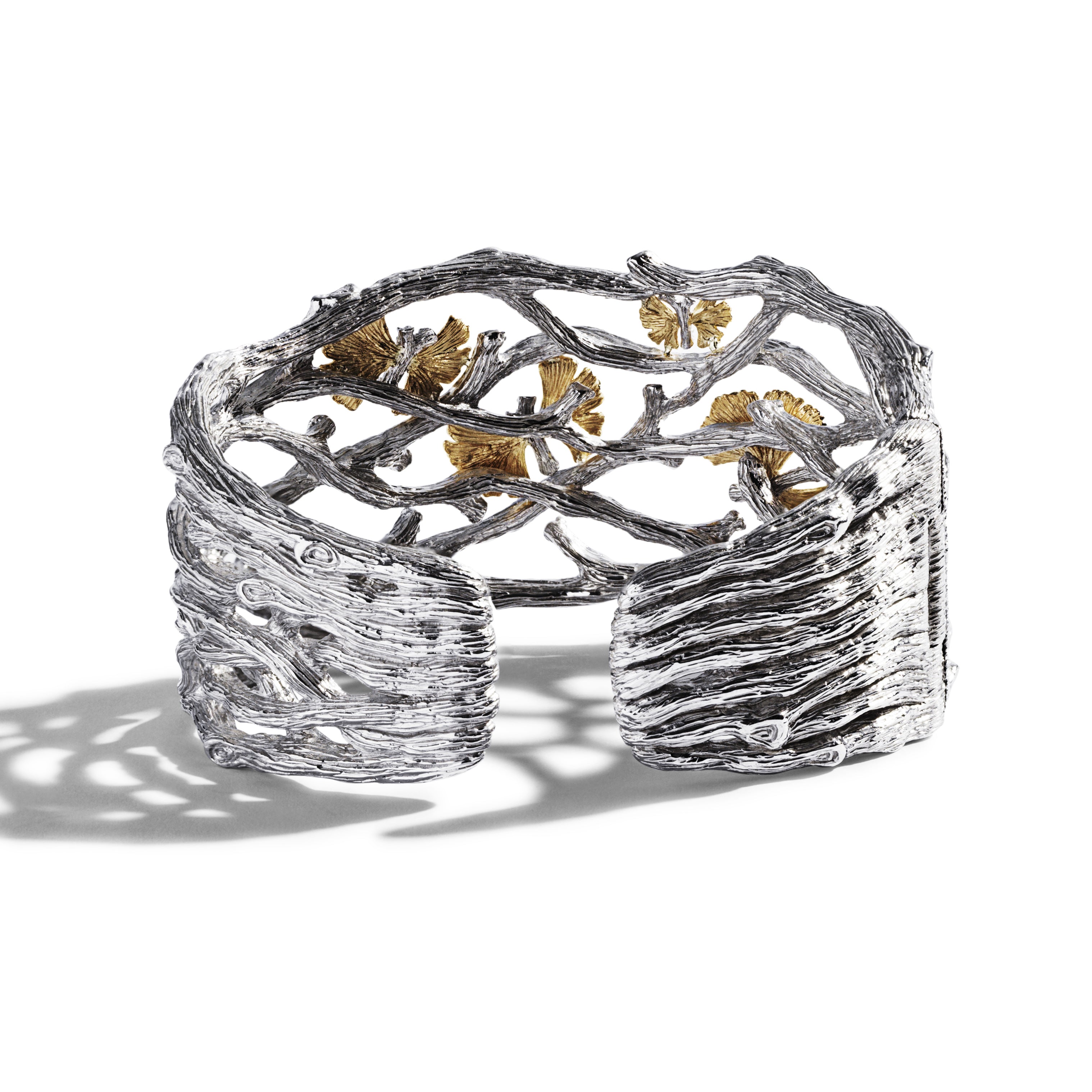 Elegant Butterfly Ginkgo Leaf Cuff Bracelet with Diamonds - Perfect for Women's Evening Wear & Special Occasions