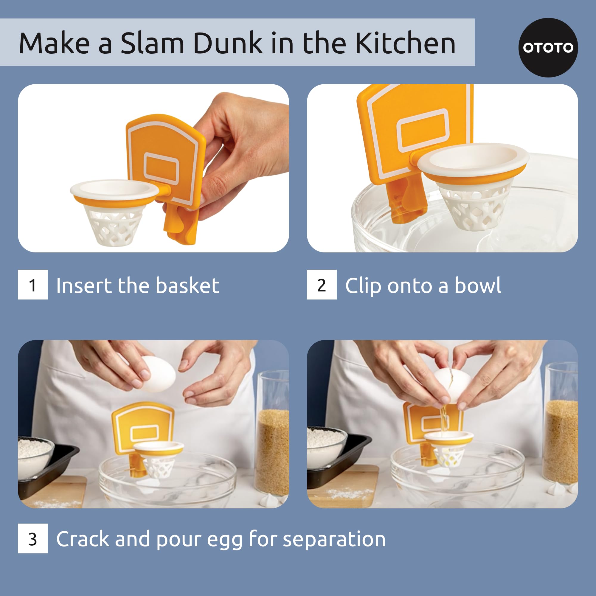 OTOTO Dunk N' Egg Yolk Separator - Funny Basketball-Shaped Kitchen Gadget for Easy Egg Separation | Unique Cooking Gift for Chefs & Home Cooks | Perfect for Breakfast Prep, Baking & Healthy Cooking