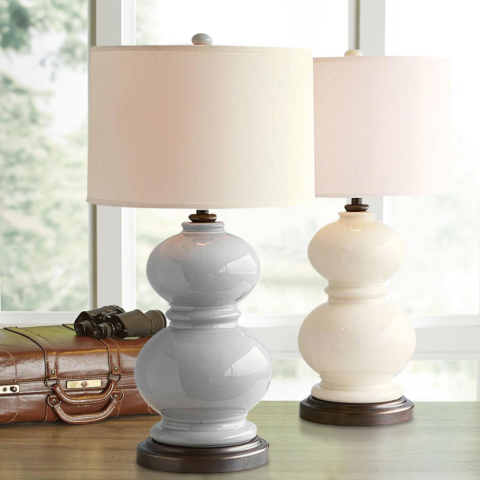 Handmade Ceramic Gourd Table Lamp - Modern Boho Home Decor for Living Room, Bedroom & Office - Warm Ambient Lighting for Relaxation & Reading
