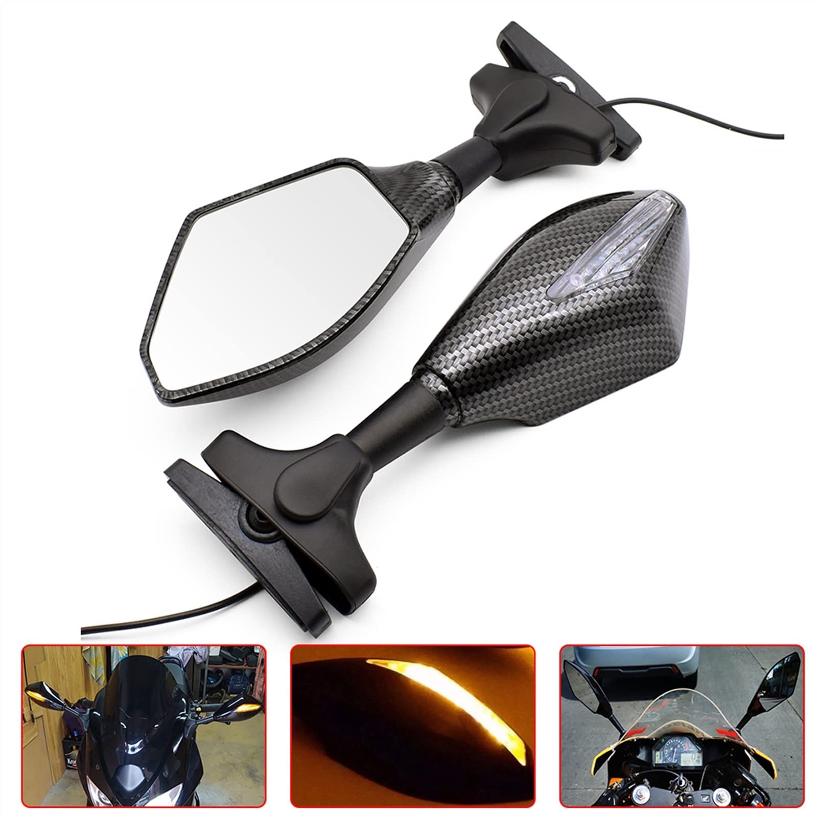 LED Motorcycle Rearview Mirrors with Turn Signals - Universal Fit for Suzuki GSF600 Bandit, Burgman 400, GS1000, GS500E - Enhanced Safety & Visibility for Night Riding & City Commuting