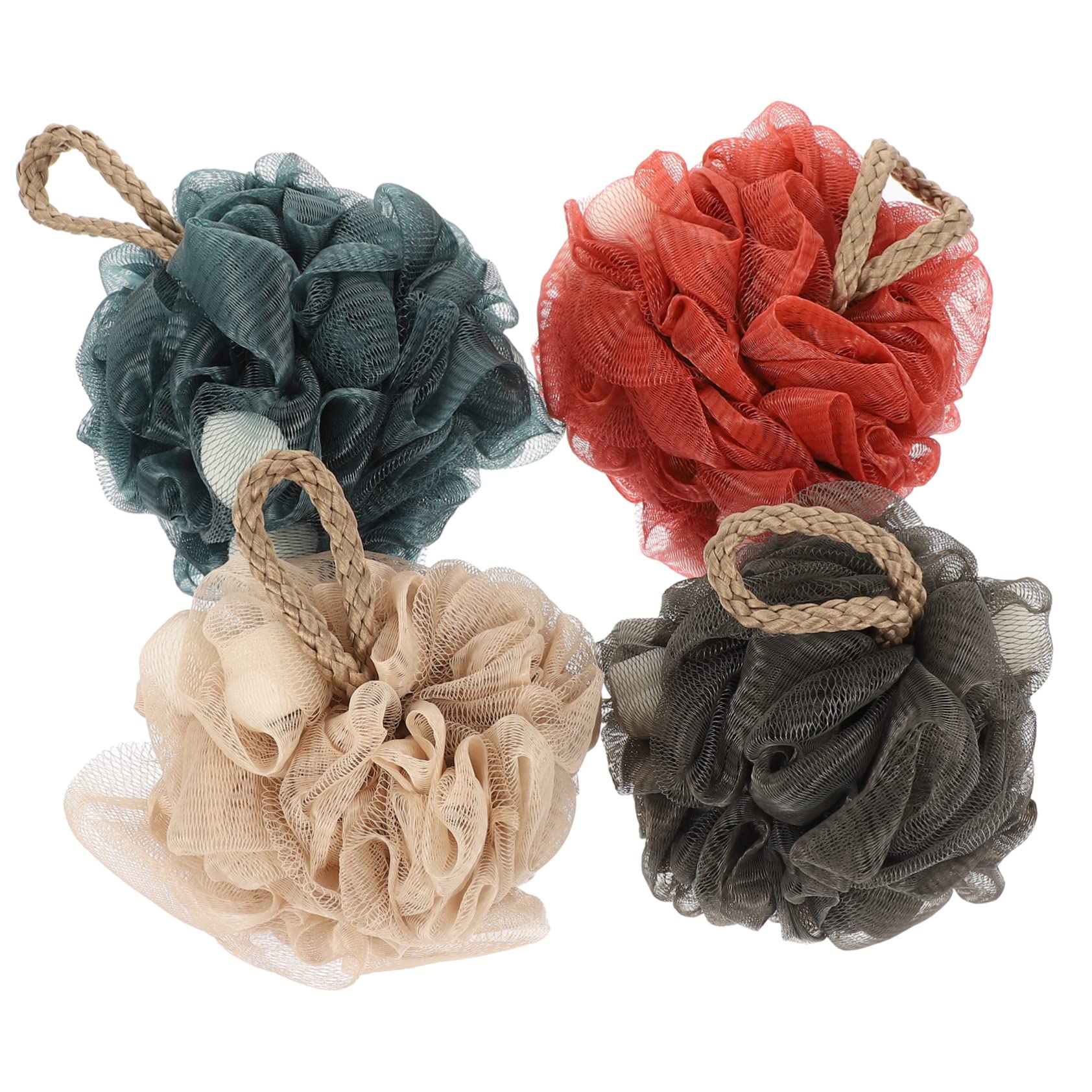 Healifty 4-Pack Exfoliating Bath Scrub Balls - Natural Loofah Sponges for Shower, Dish & Skin Cleaning | Portable Body Scrubbers for Gentle Exfoliation & Deep Cleansing | Perfect for Bath, Shower & Kitchen Use