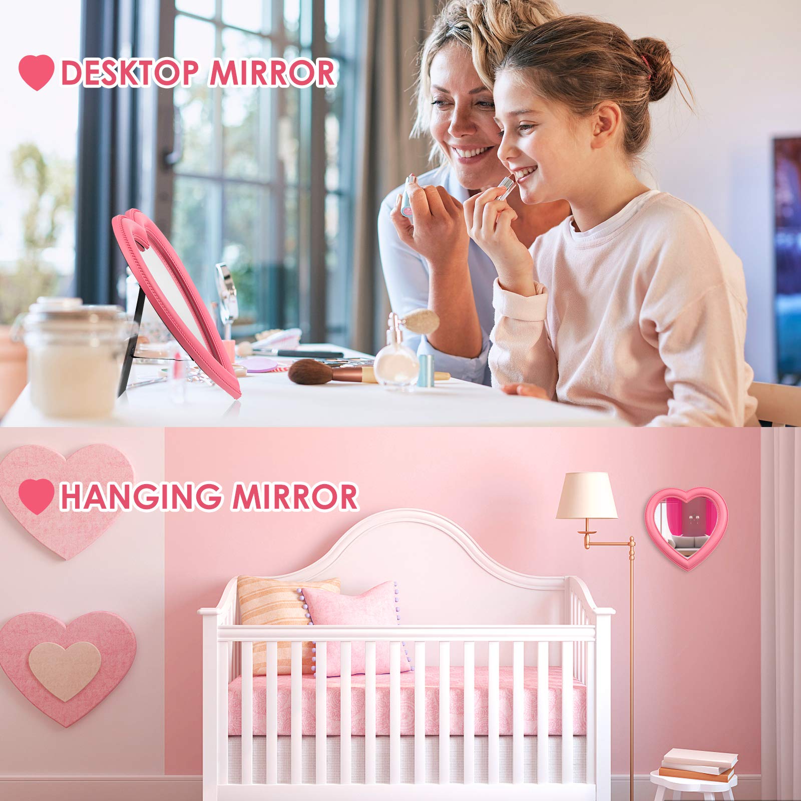 10-Inch Heart Shaped Vanity Mirror - Adjustable Tabletop Makeup Mirror with LED Lights for Bedroom, Bathroom & Dressing Room | Portable Cosmetic Mirror for Home & Travel Use