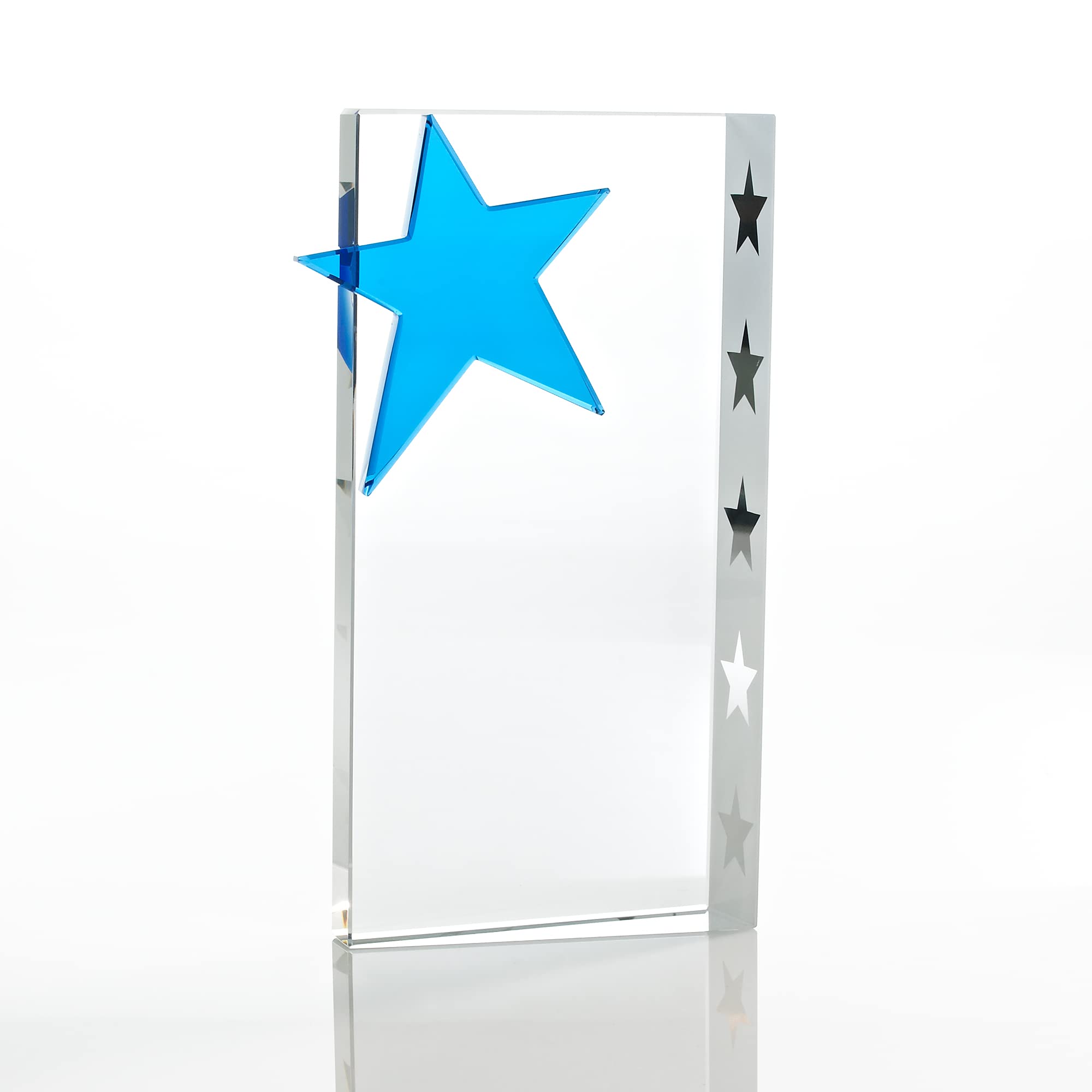 Baudville Engraved Crystal Trophy with Blue Star - Custom Employee Award with 3-Line Personalization - Elegant Round Design in Gift Box - Perfect for Recognition Ceremonies, Corporate Awards & Retirement Gifts