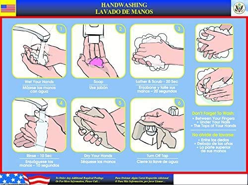OSHA Approved Hand Washing Poster - Laminated 8.5 x 11 Inches - Full Color Effective Hand Hygiene Sign for Restaurants, Hospitals & Schools
