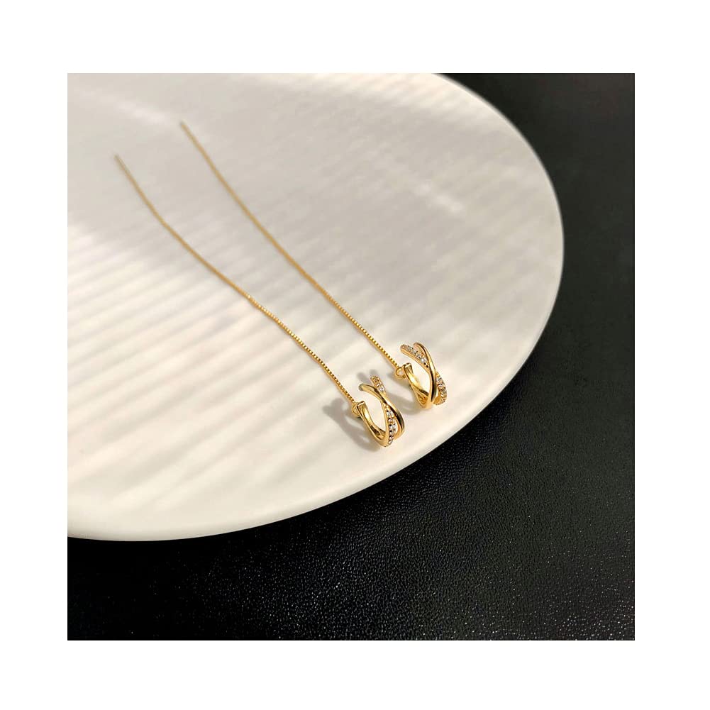 925 Sterling Silver Criss Cross Cuff Earrings for Women - Gold Plated & White Gold Plated Wrap Tassel Threader Chain Crawler Earrings - Perfect for Parties, Weddings & Everyday Wear