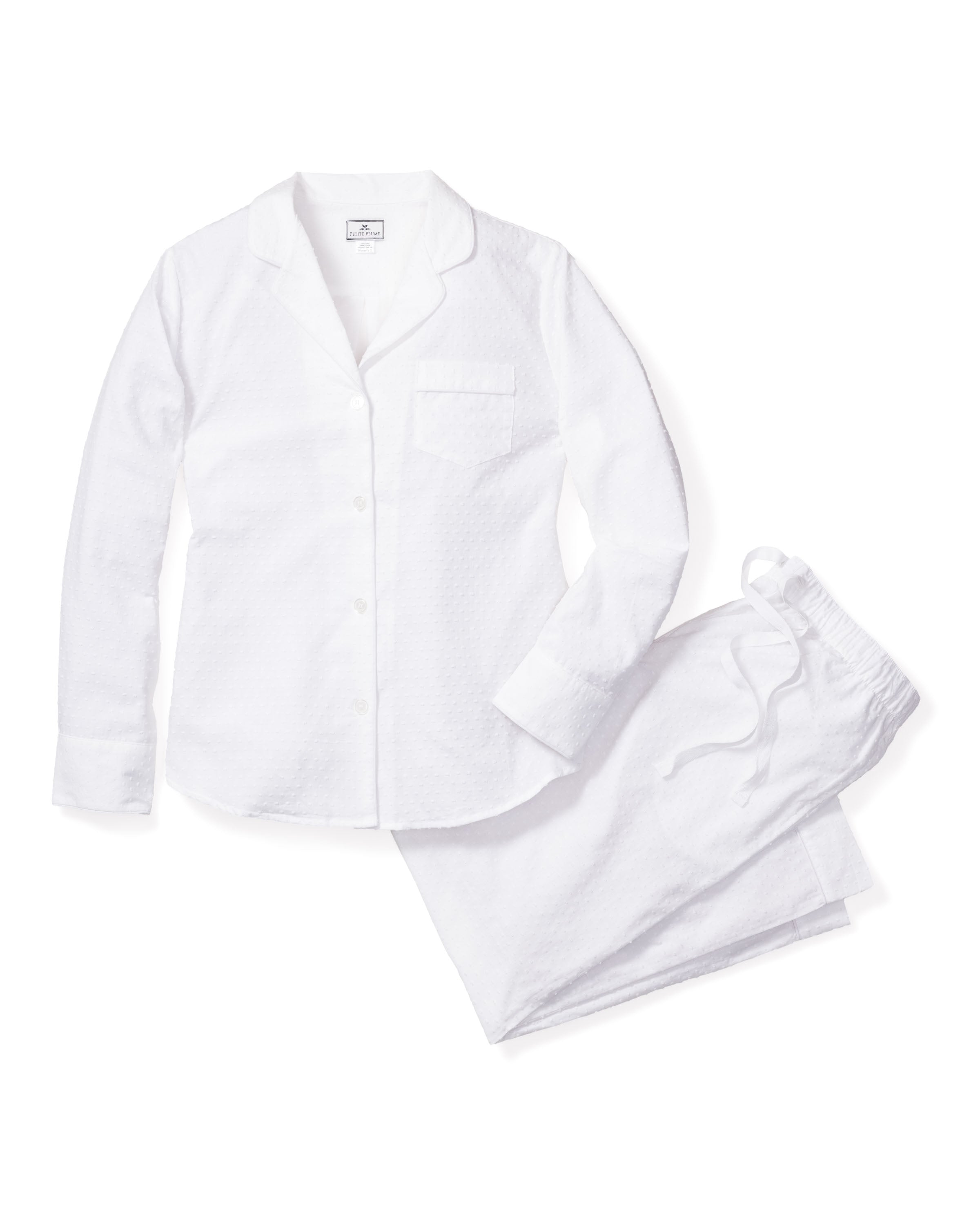 Women's Swiss Dot Pajama Set - Soft Cotton Sleepwear for Women - White Loungewear for Relaxing at Home & Sleepovers