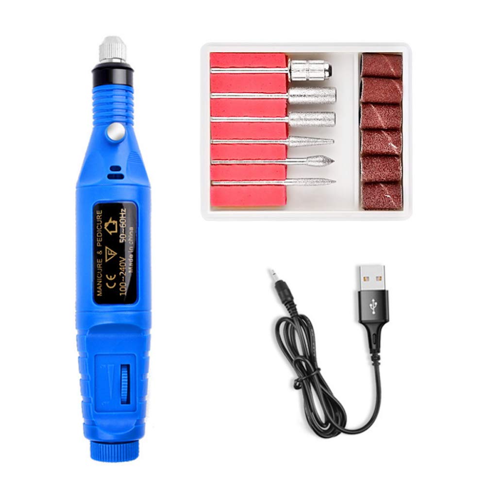 Professional Electric Nail Drill Kit - Portable Pen-Shaped Nail Polisher for Acrylic Nails, Finger & Toe Care with Nail File & Tips Set (Blue) | Perfect for Salon, Home Manicures & DIY Nail Art