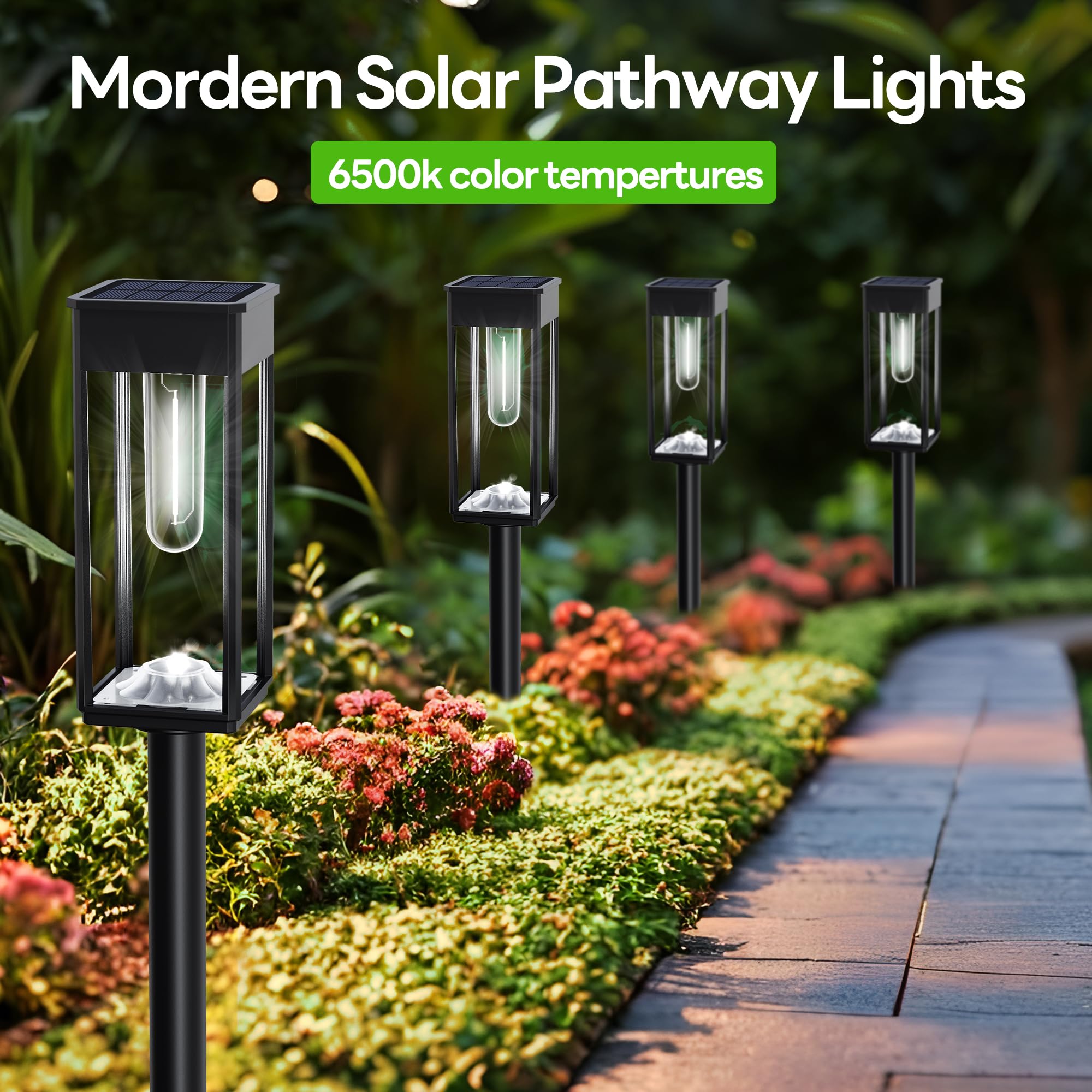 8 Pack Solar Pathway Lights Outdoor - 12Hrs Waterproof IP65 Solar Powered Walkway Lights for Yard, Garden, Sidewalk (Cool White) - Perfect for Driveways, Patios & Landscaping