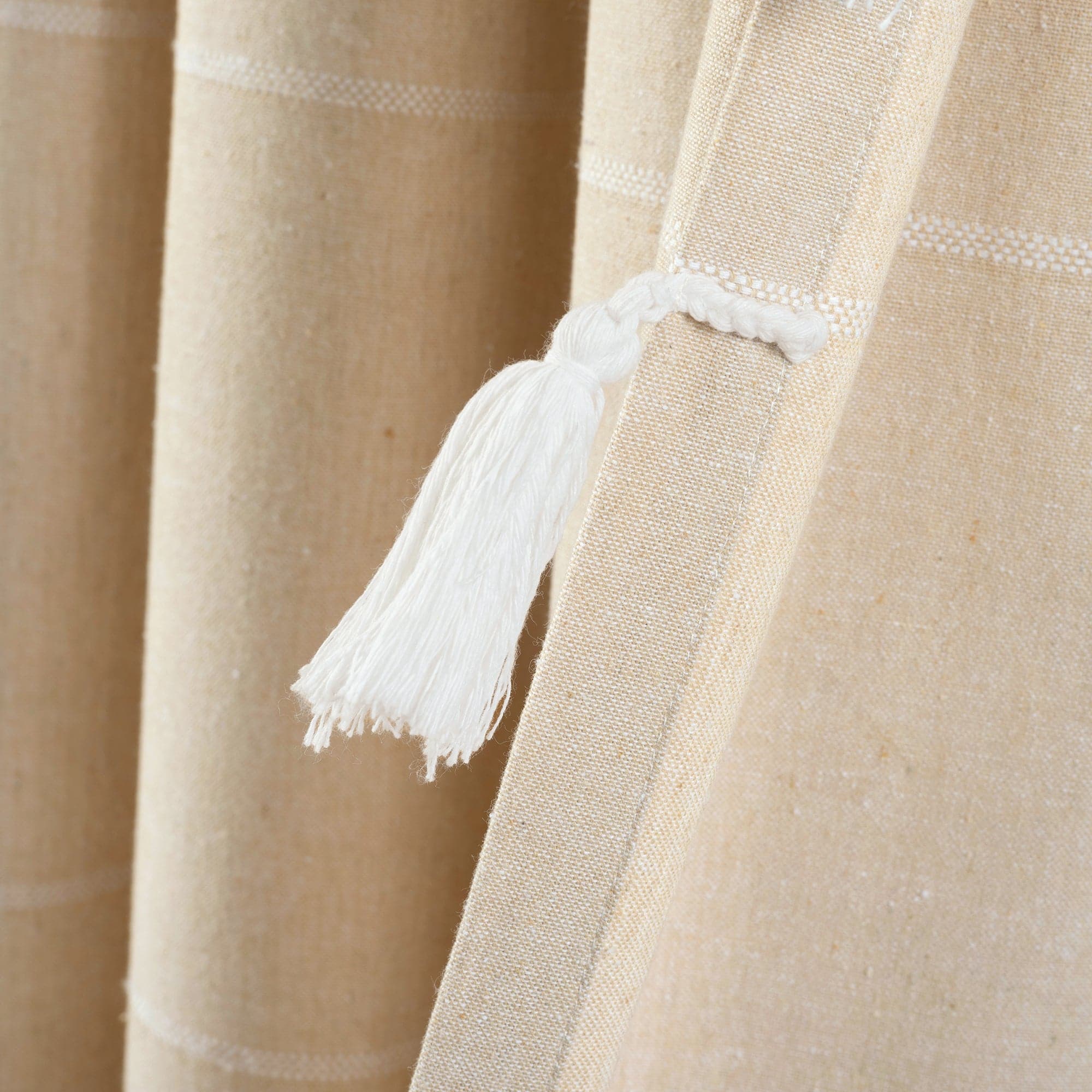 Farmhouse Boho Stripe Woven Tassel Window Curtains - Yarn Dyed Recycled Cotton Blend Panel Set (2 Pack) for Living Room, Bedroom & Dining Room Decor