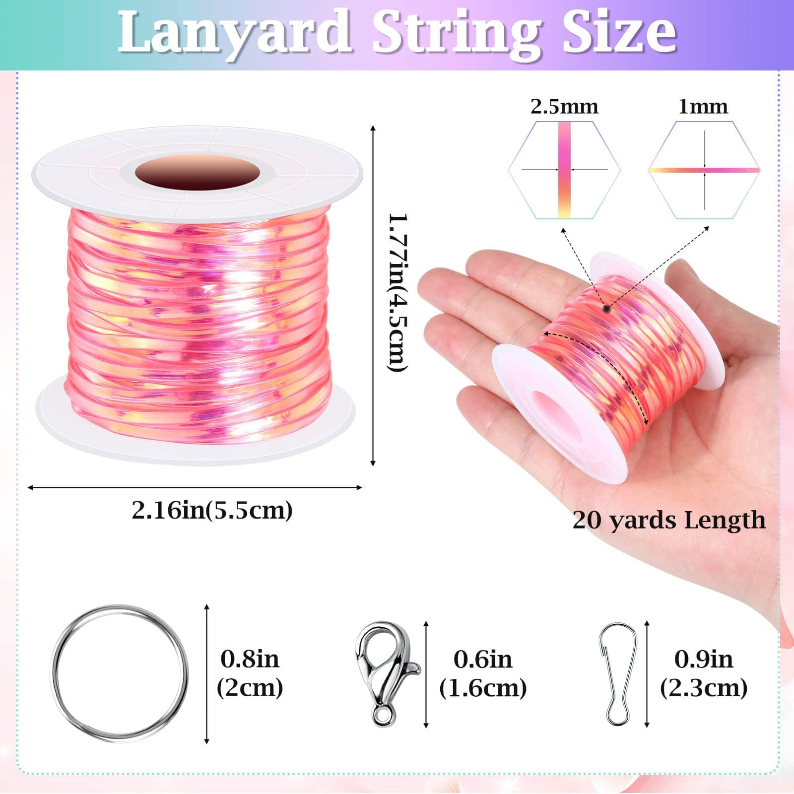 Cridoz Lanyard String Kit - 20 Rolls Plastic Cord & 50 Keychains for DIY Bracelets & Crafts