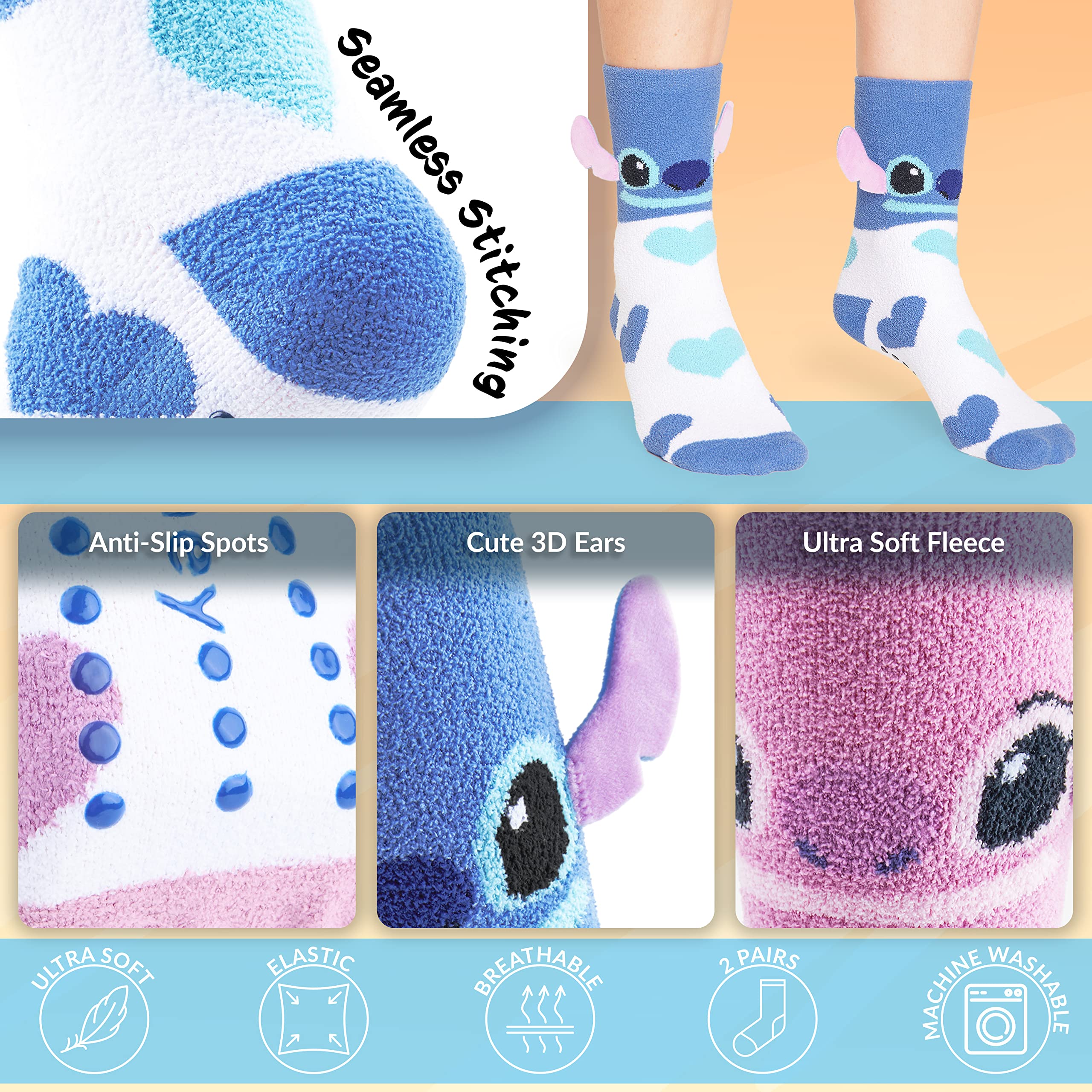 Disney Stitch Fluffy Socks for Women - 3 Pack Cozy Slipper Socks with Cute Stitch Design - Perfect Gift for Disney Fans, Christmas & Winter Home Comfort