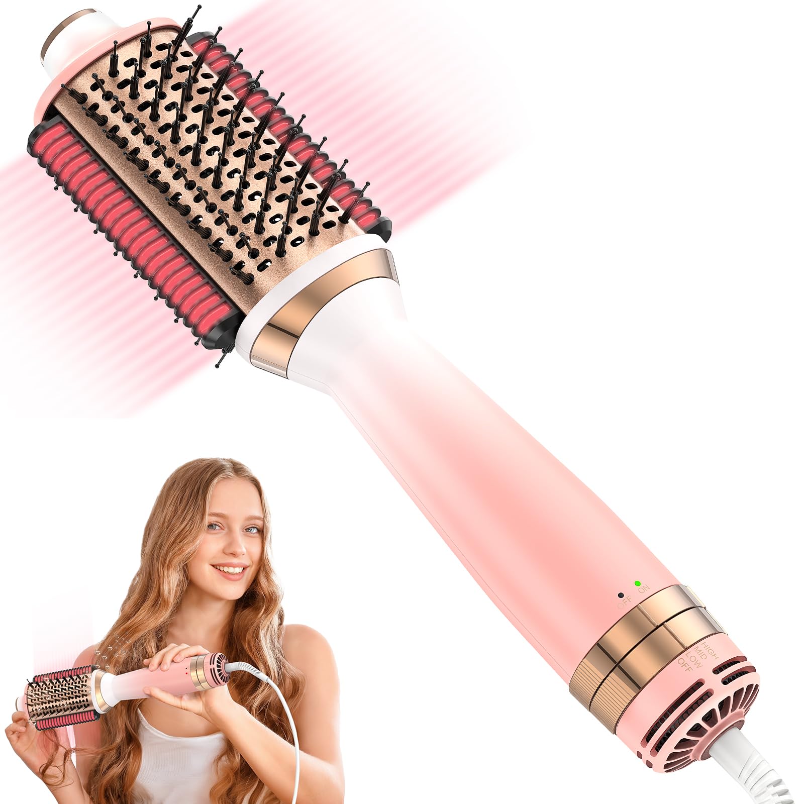 4-in-1 Ionic Blow Dryer Brush for Hair Styling - Hot Air Brush with Smooth Heat Comb for Drying, Straightening, Curling & Volumizing | Salon-Quality Hair Styling Tool for Home Use | Perfect for Daily Styling, Salon-Like Blowouts & Travel