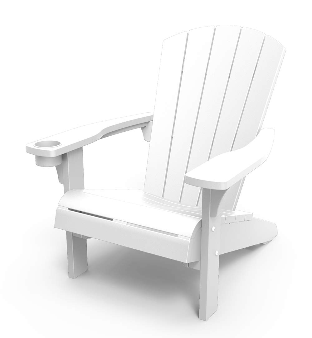 Keter Alpine Adirondack Resin Outdoor Patio Chairs with Cup Holder - Weather-Resistant White Plastic Furniture for Beach, Poolside, Fire Pit & Garden Seating - Perfect for Backyard, Deck & Outdoor Relaxation