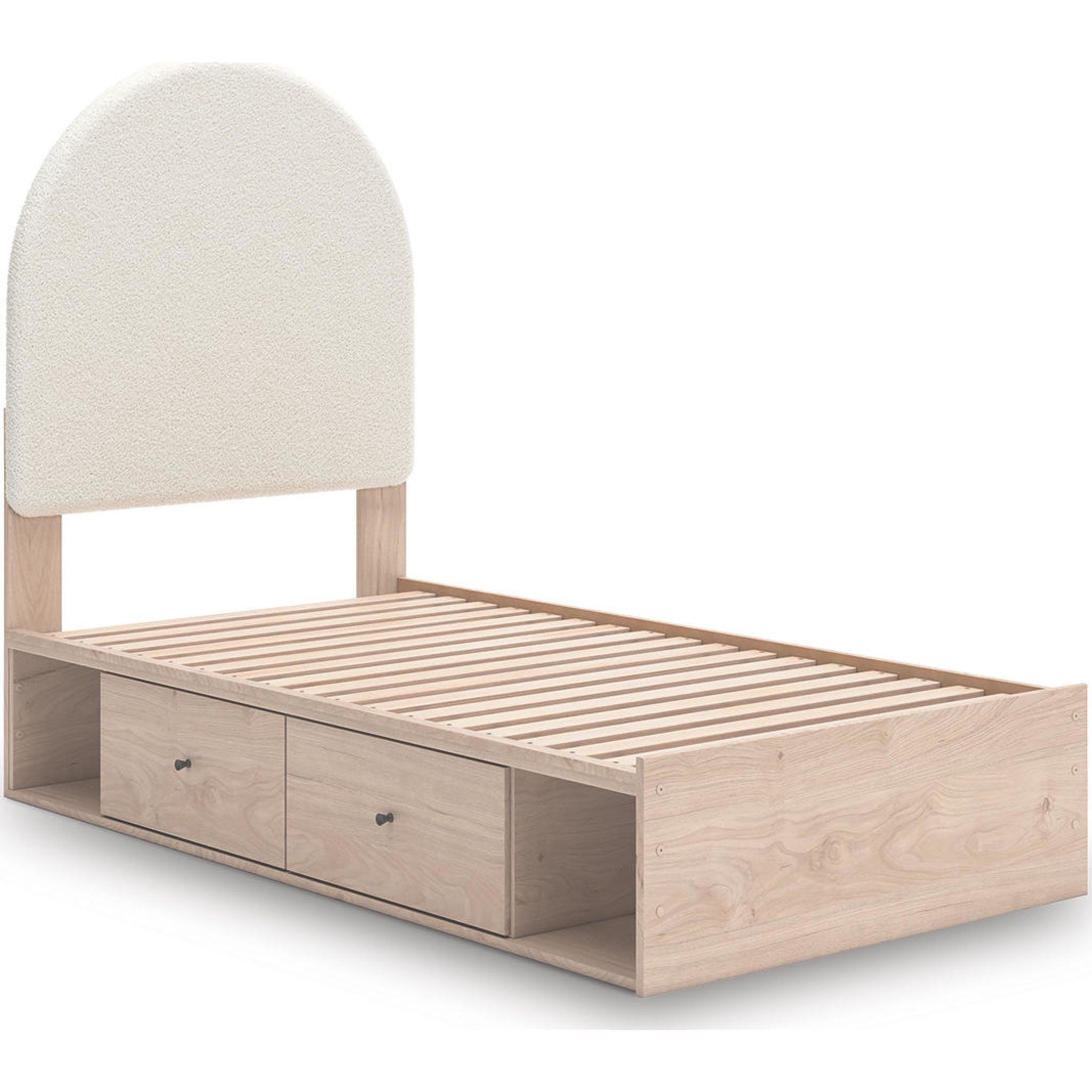 Arloster Platform Bed Frame with 2 Storage Drawers - Modern Tan & White Wooden Bed - Perfect for Small Bedrooms, Guest Rooms & Studio Apartments