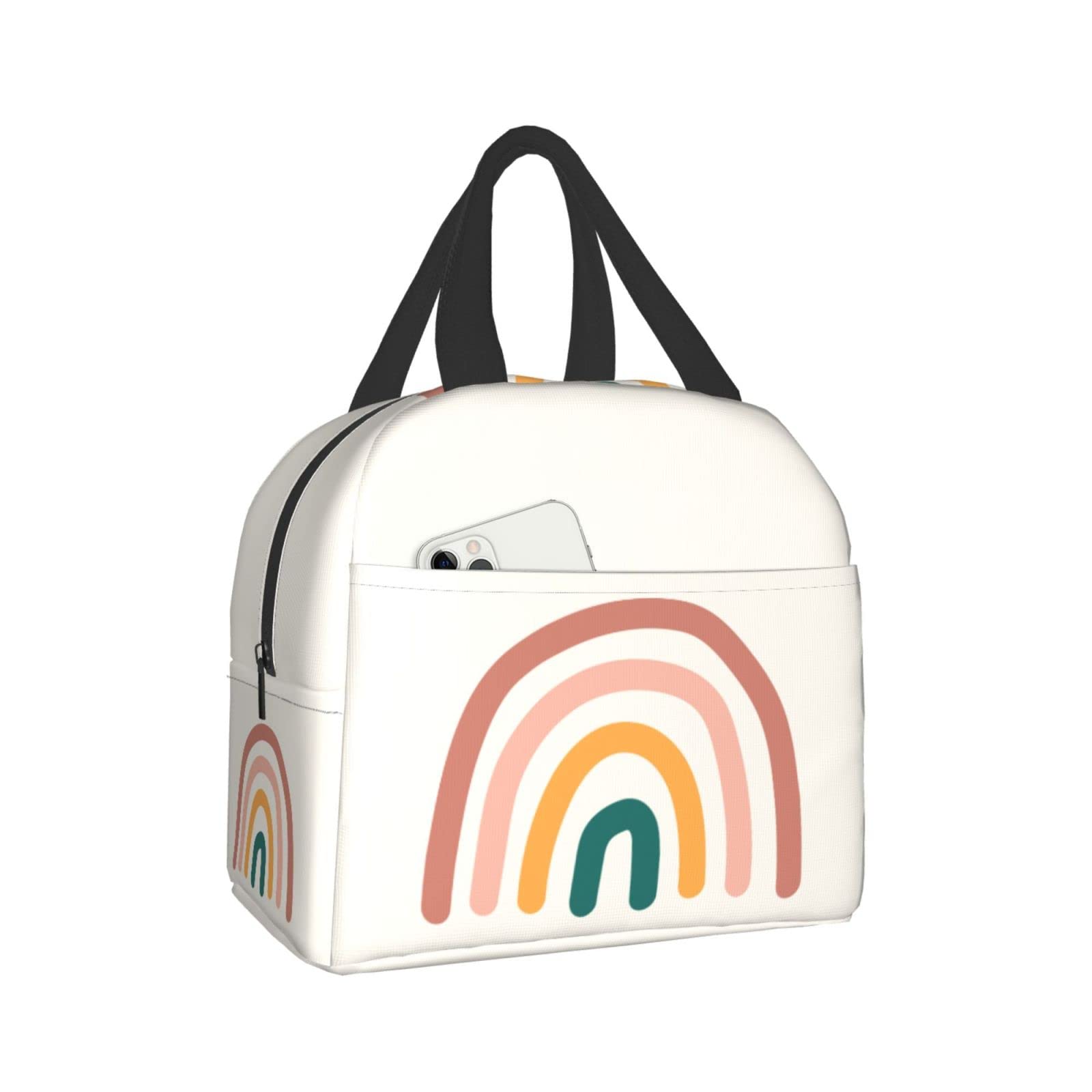 **Eco-Friendly Boho Rainbow Insulated Lunch Box - Reusable Lunch Bag for Women & Men, Perfect for Office, School, Camping, Hiking, Picnic & Beach Travel - Leakproof & Durable Lunch Tote for Work, Outdoor Adventures & Daily Use**