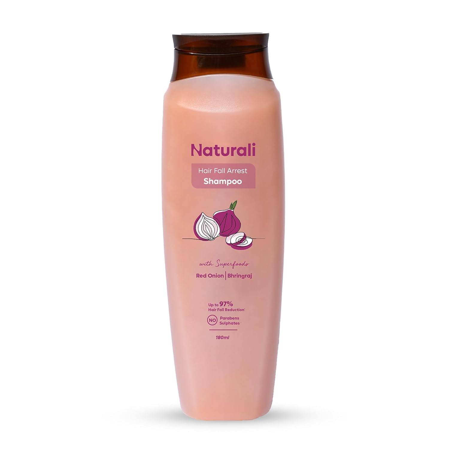Natura'liz Red Onion & Bhringraj Hair Fall Control Shampoo - Sulfate & Paraben Free for Men & Women (180ml) | Prevents Hair Loss & Promotes Healthy Hair Growth | Ideal for Daily Use & Scalp Care