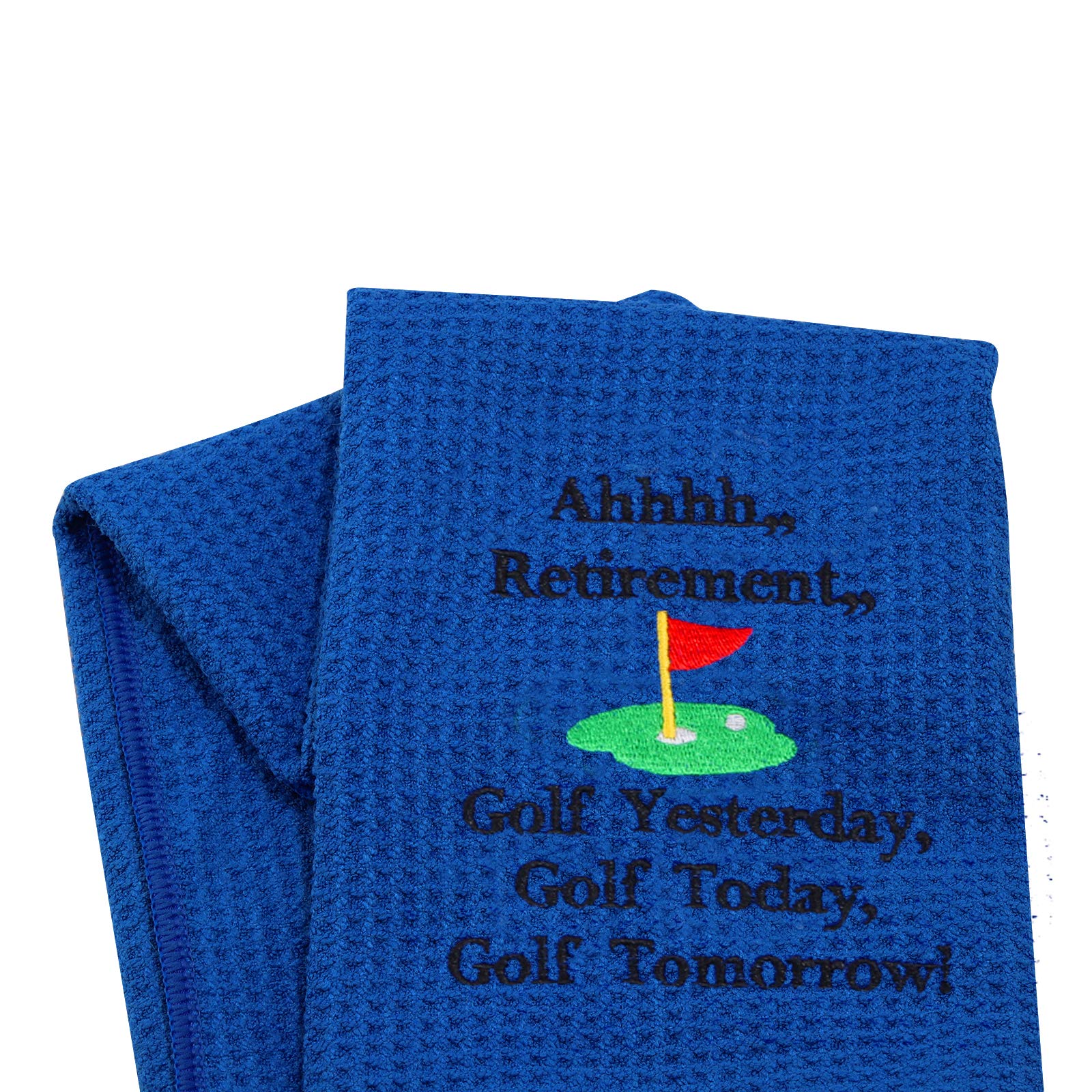 LEVLO Embroidered Golf Towel with Clip - Funny Retirement Gift for Golfers (Ahhhh Retirement) - Perfect for Golf Courses, Retirement Parties & Father's Day Gifts