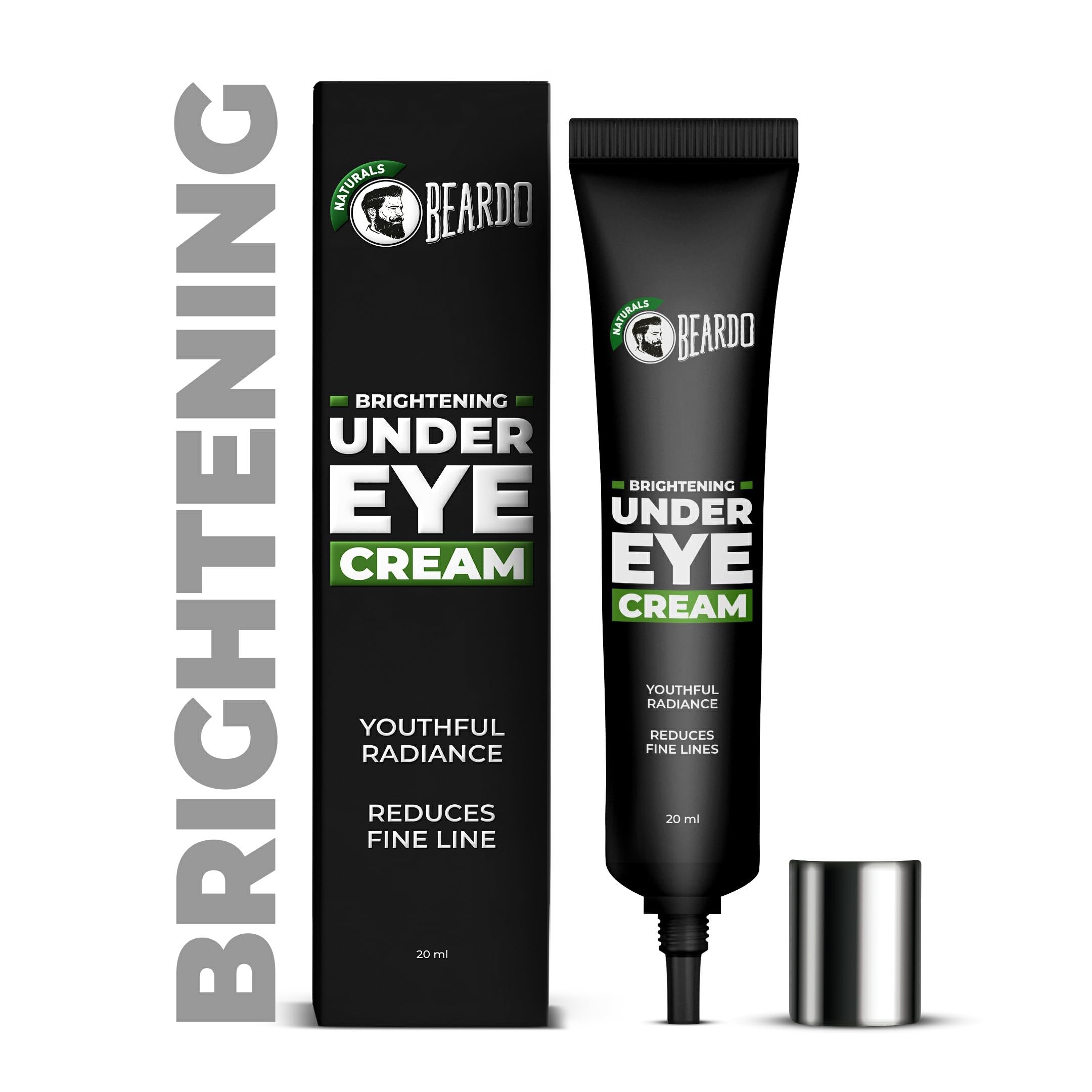Beardo Brightening Under Eye Cream for Men - Dark Circle Remover, Wrinkle & Fine Line Reducer with Cooling Eye Mask | 20ml | Hydrating Eye Treatment for Puffiness & Fatigue | Perfect for Morning Routine & Travel Skincare