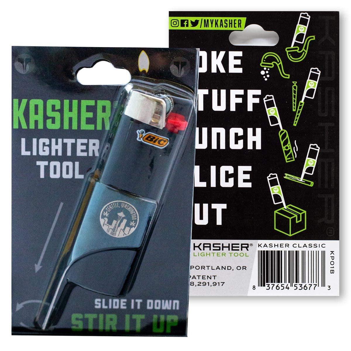 Kasher’s Seattle Lighter Tool - Multipurpose Lighter Accessory for Pipe Cleaning & Cutting (Black) - Perfect for Smokers & Outdoor Use