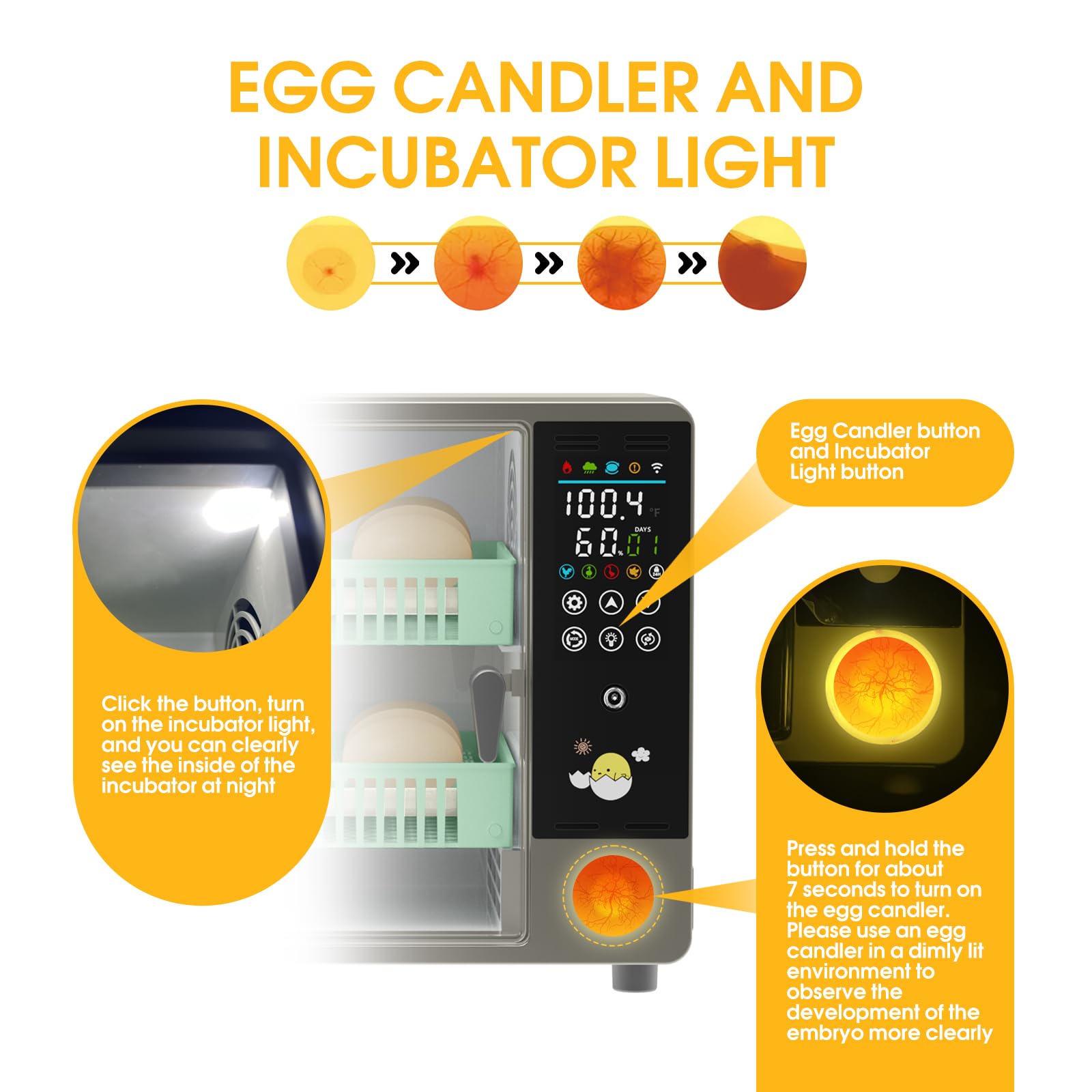 Automatic Egg Incubator for Chicken, Duck, Goose & Quail Eggs - 18-24 Egg Capacity with Auto Turning & Humidity Control - Includes Egg Candler for Hatching Success - Perfect for Home Poultry Farming & Backyard Hatcheries