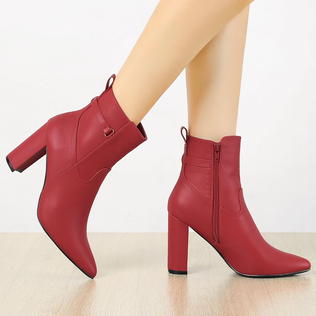 Allegra K Women's Pointed Toe Chunky High Heel Ankle Boots - Stylish & Comfortable Winter Fashion Booties for Office, Party & Night Out