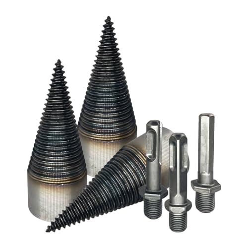 3Pcs Firewood Log Splitter Drill Bits - 32mm Hex Shank Black Carbon Steel Screw Splitting Cone Twist Drill Bit for Wood Splitting - Perfect for Firewood Preparation, Camping & DIY Projects