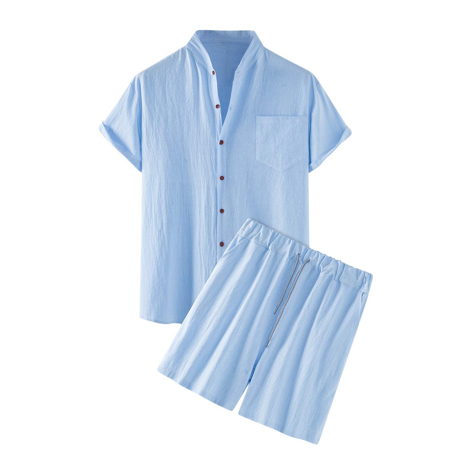 Men's 2-Piece Tracksuit Set - Cotton Beach Shirts & Linen Shorts for Summer - Casual Outfit for Travel, Gym, and Outdoor Activities