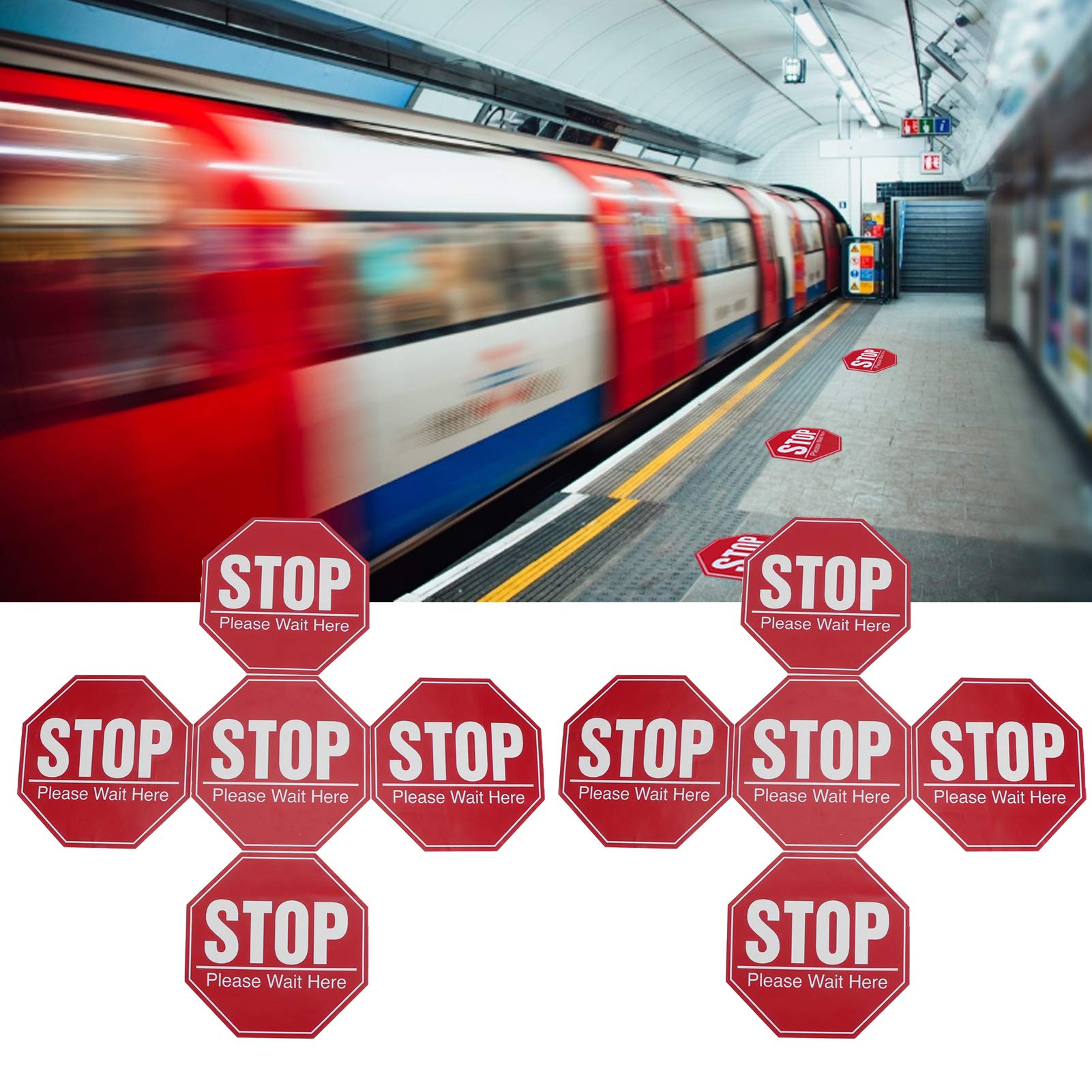 Social Distancing Floor Decals - 7.9x7.9 Inch PVC Warning Stickers for Public Spaces, Businesses, Restaurants & Retail Stores | Non-Slip Safety Signs for Crowd Control in Malls, Groceries & Pharmacies