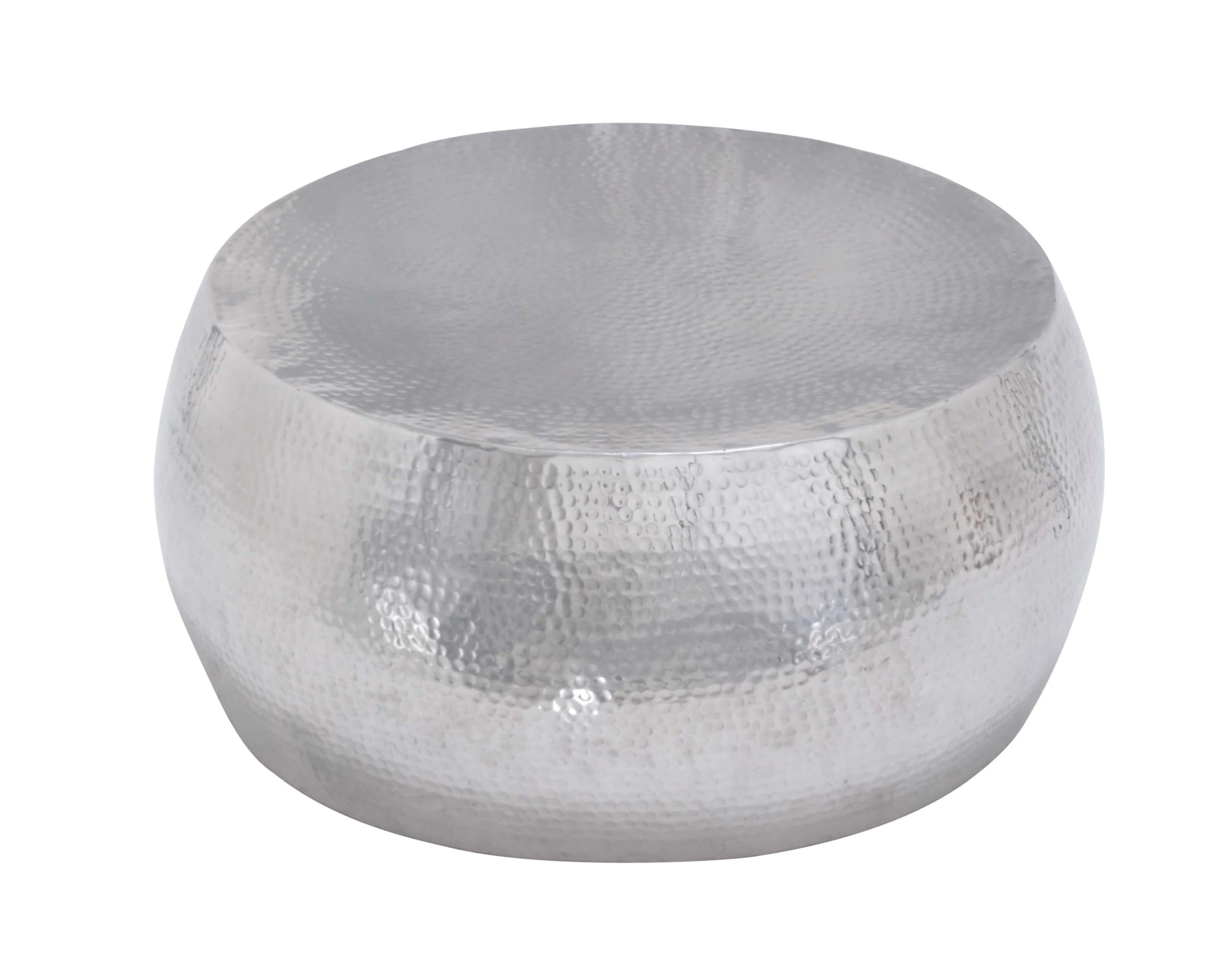 Deco 79 Silver Aluminum Metal Drum Coffee Table with Hammered Design - 30