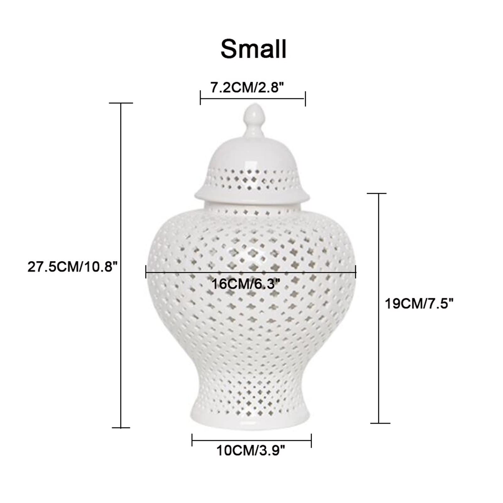 ARTLINE Traditional Chinese Ceramic Ginger Jar with Lid - Handmade White Glossy Carved Lattice Decorative Temple Jar | Carthage Pierced Covered Lantern | Perfect for Home Decor, Wedding Centerpieces & Asian-Inspired Interior Design