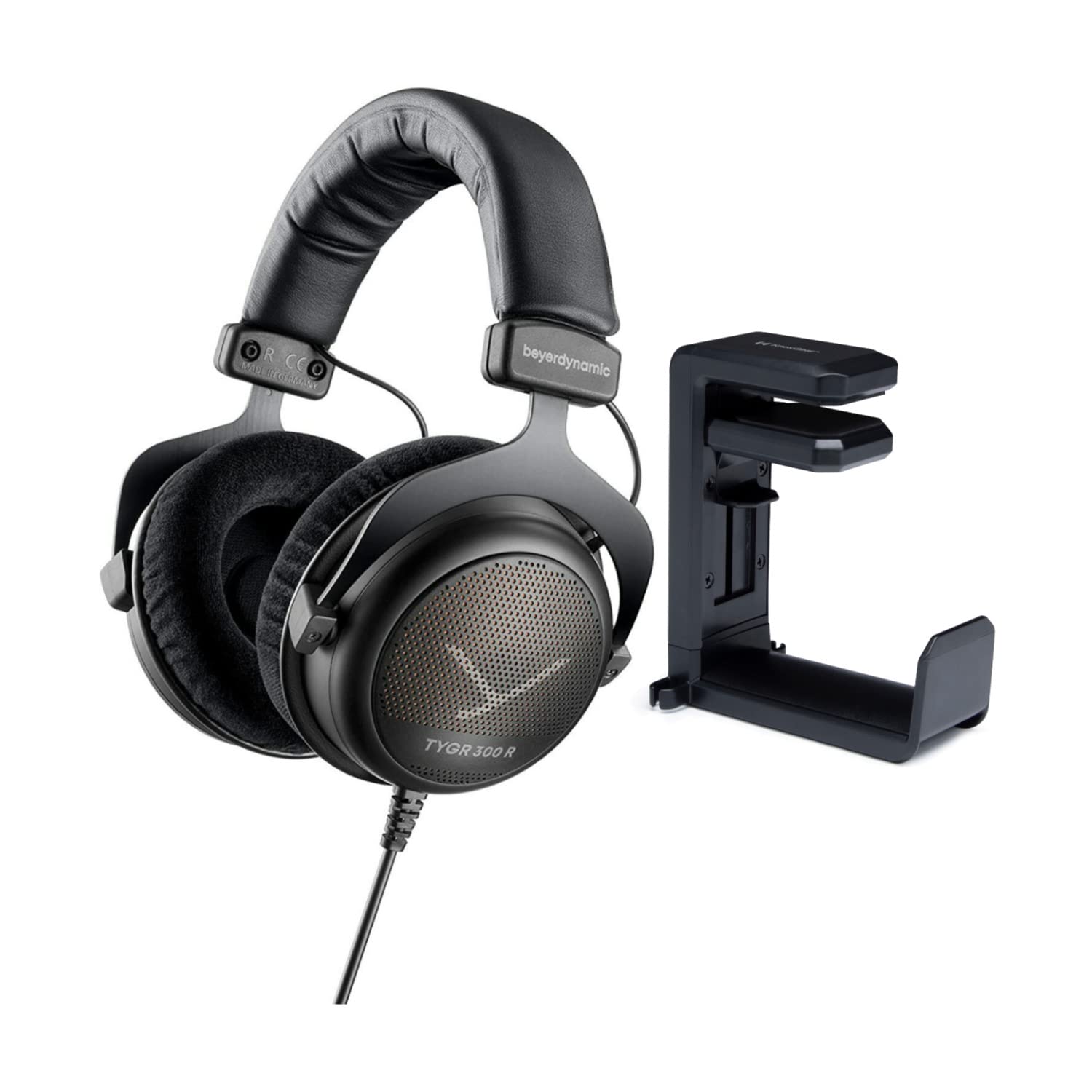 beyerdynamic TYGR 300 R Open-Back Gaming Headphones with Headphone Hanger Mount - Premium Audio Bundle for PC, PS5, Xbox Series X Gaming & Streaming (Includes Cable Organizer)