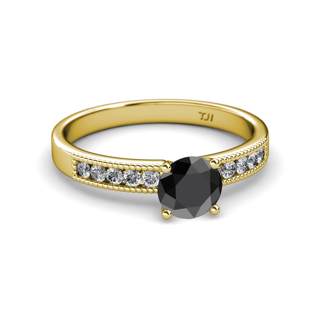 Black Diamond & Natural Diamond Engagement Ring - 1.30ctw 14K Gold with Milgrain Detailing - Perfect for Proposals, Weddings & Anniversary Gifts