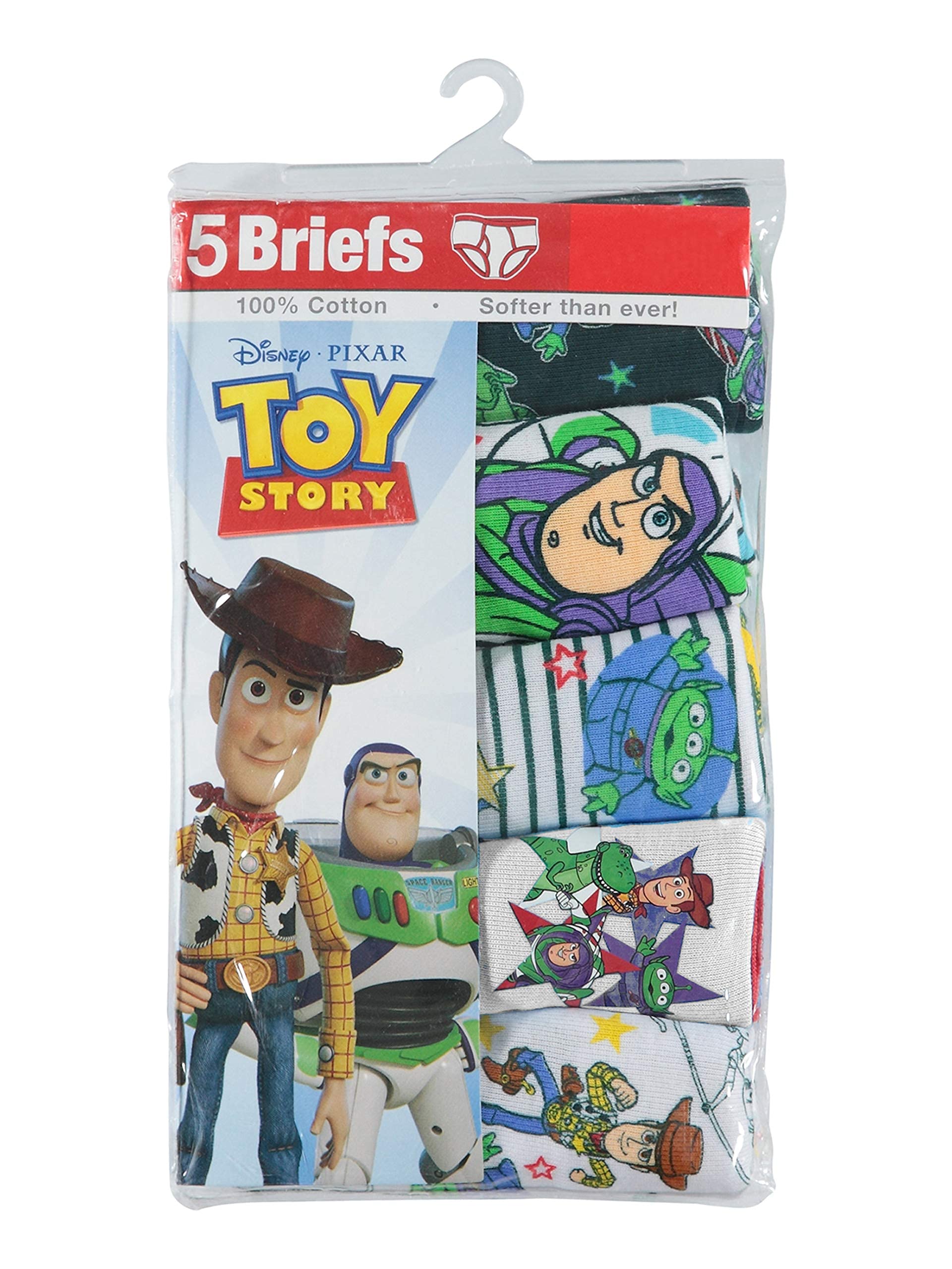 Disney Toy Story 5-Pack Kids' Briefs - Soft Cotton Underwear Set for Boys, Buzz Lightyear & Woody Character Design, Comfortable for School, Play & Sleep