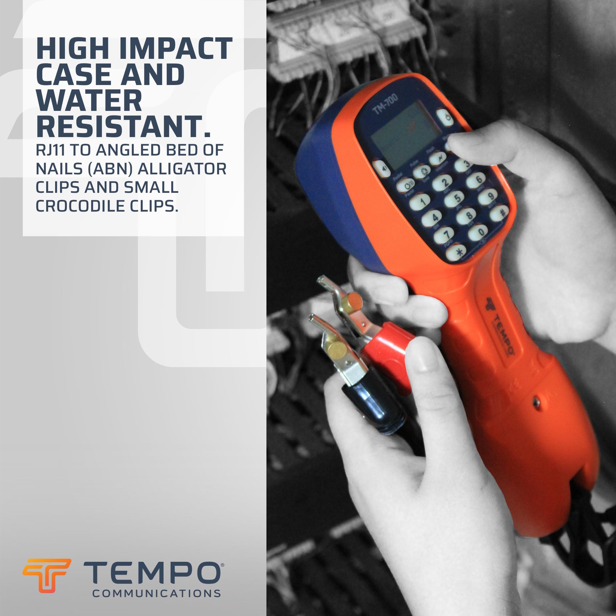 TEMPO Communications TM-500 Telephone Test Set - DSL-Compatible Lineman's Butt Set with Headset, Tone & Pulse Dialing, ABN Bed of Nails & Alligator Clips - Ideal for Telecom Technicians, Network Installers & DSL Line Testing
